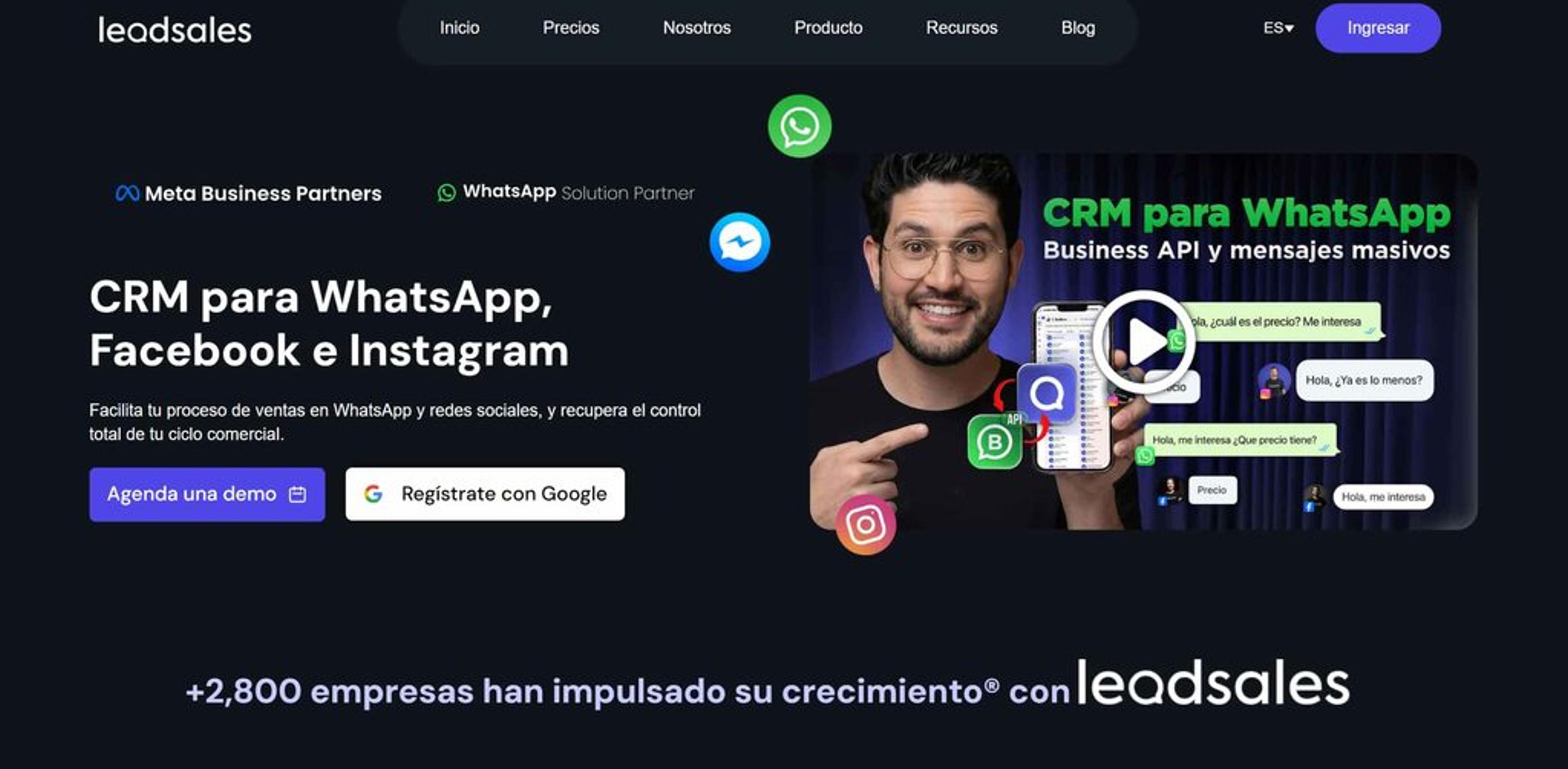 Pantalla de Leadsales CRM para WhatsApp