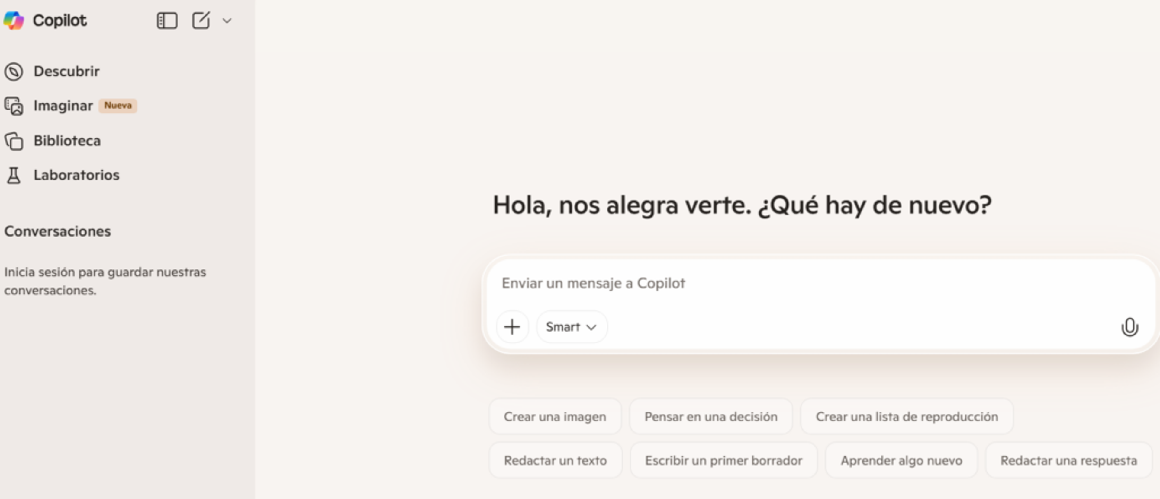 Pantalla de Microsoft Copilot