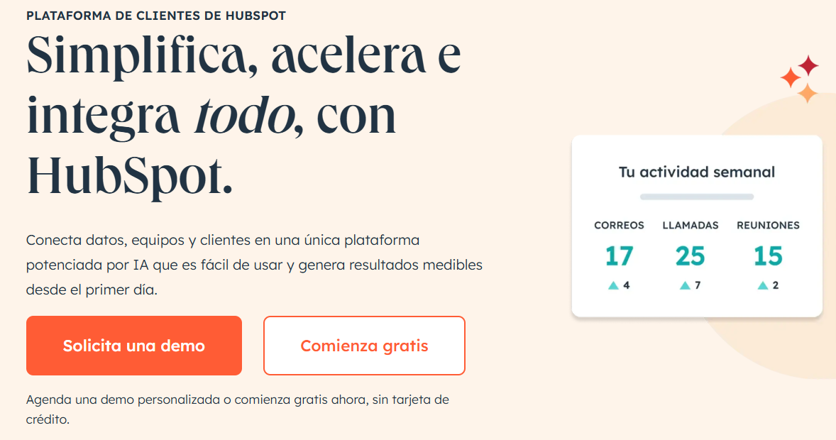 Pantalla de inicio de HubSpot