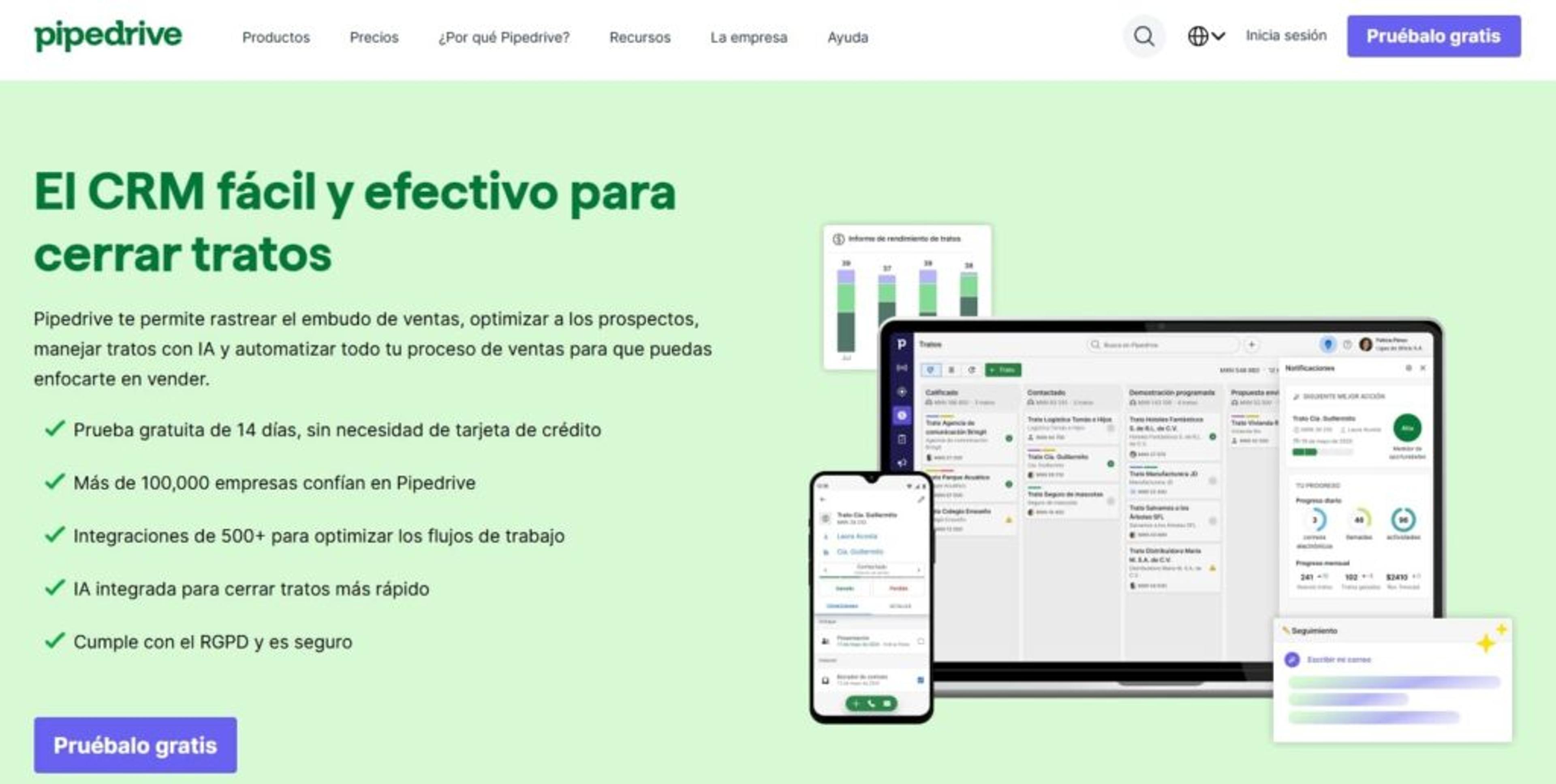 Página web de Pipedrive