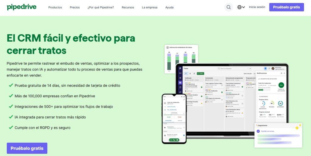Página web de Pipedrive