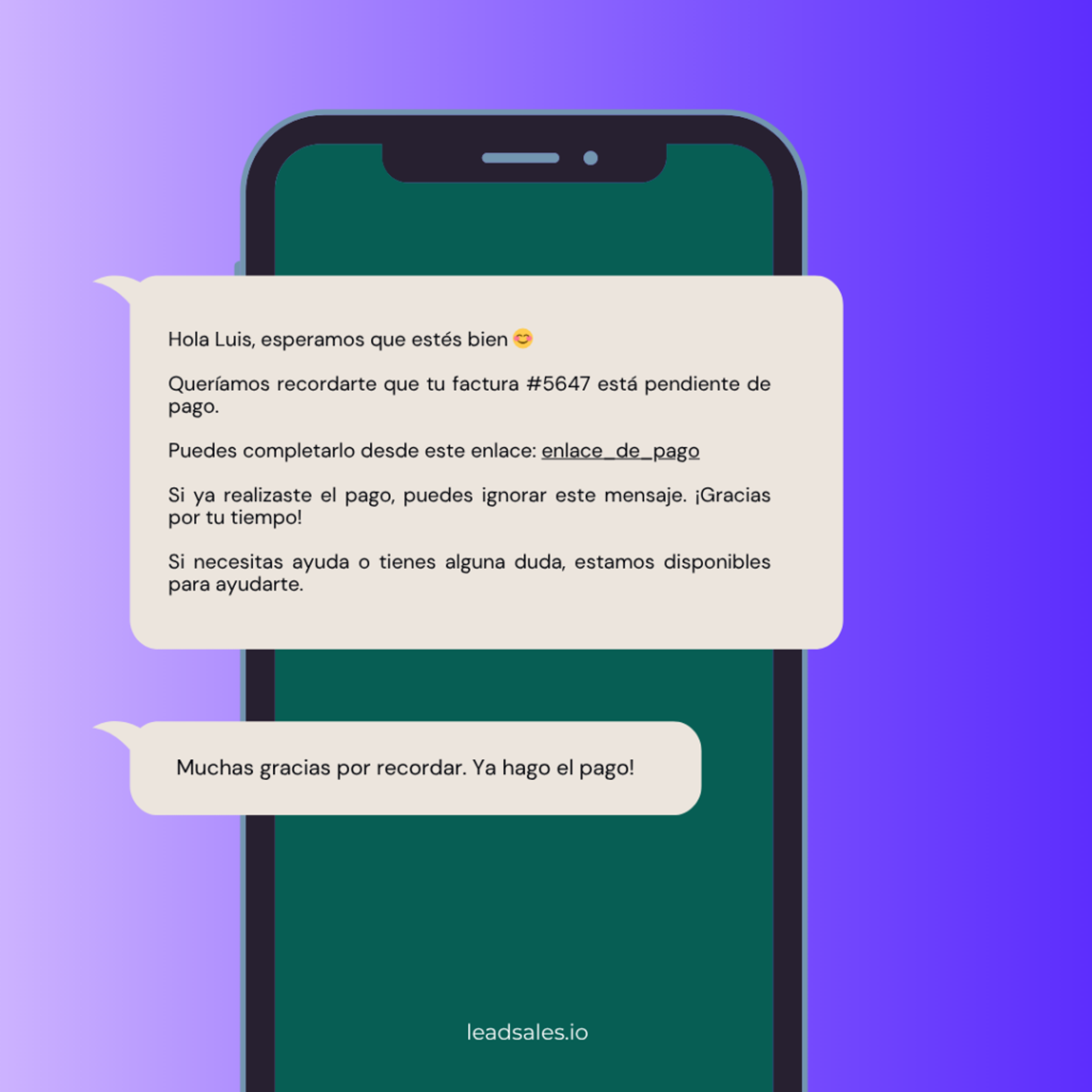 Ejemplo de plantillas WhatsApp API para mensaje de cobro a clientes