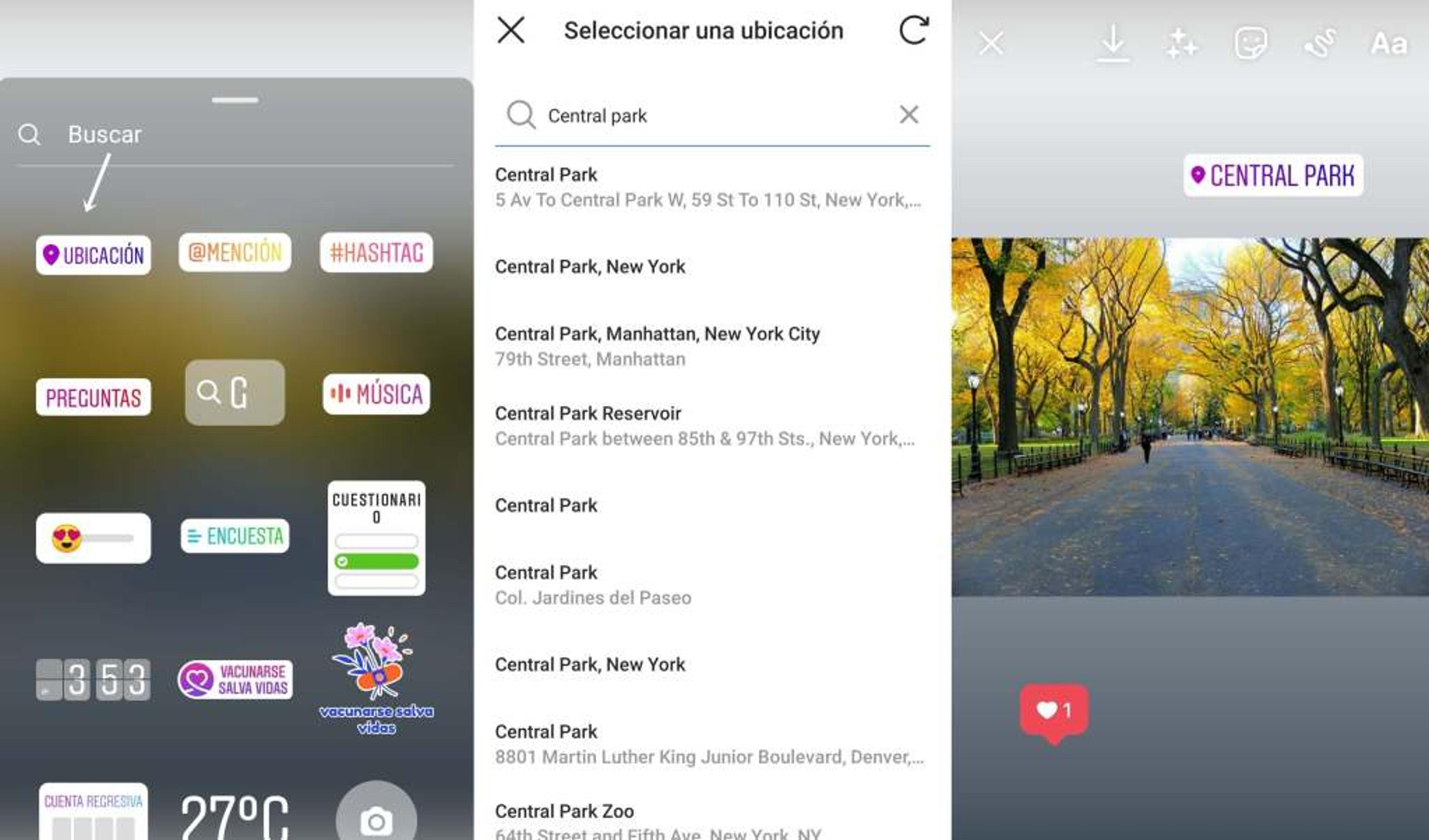 agregar ubicacion en historias