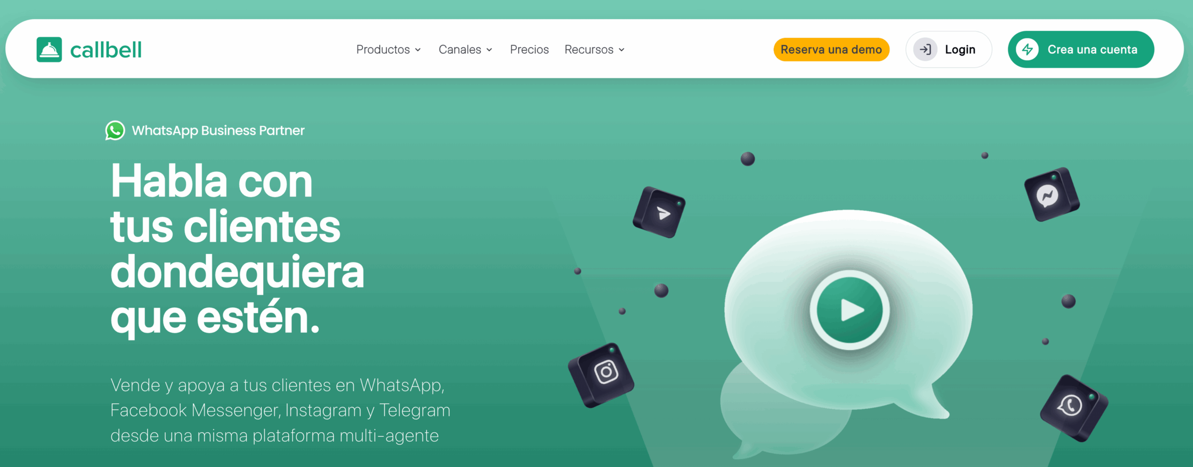 Captura de pantalla de la página web de Callbell