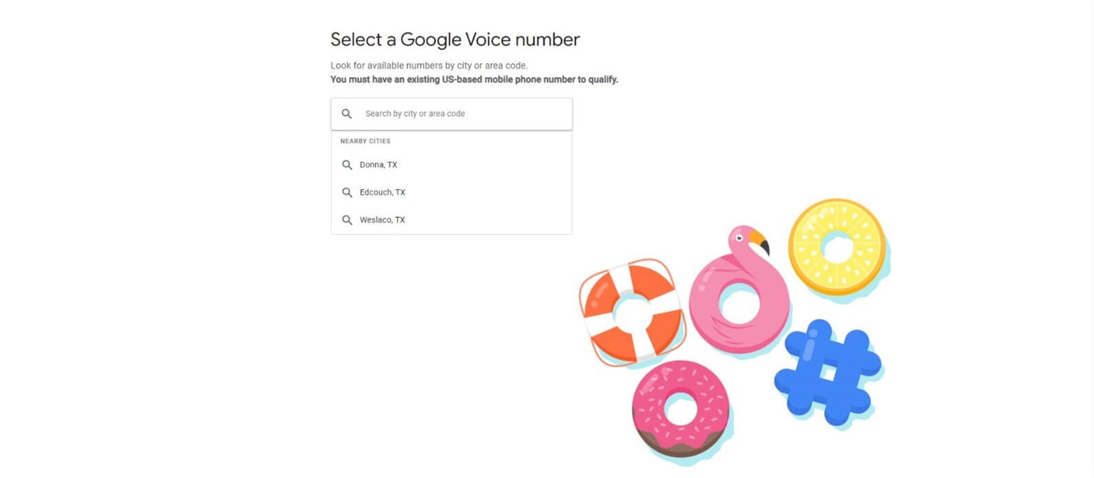 Captura de pantalla de la aplicación Google Voice para seleccionar y confirmar un número de teléfono