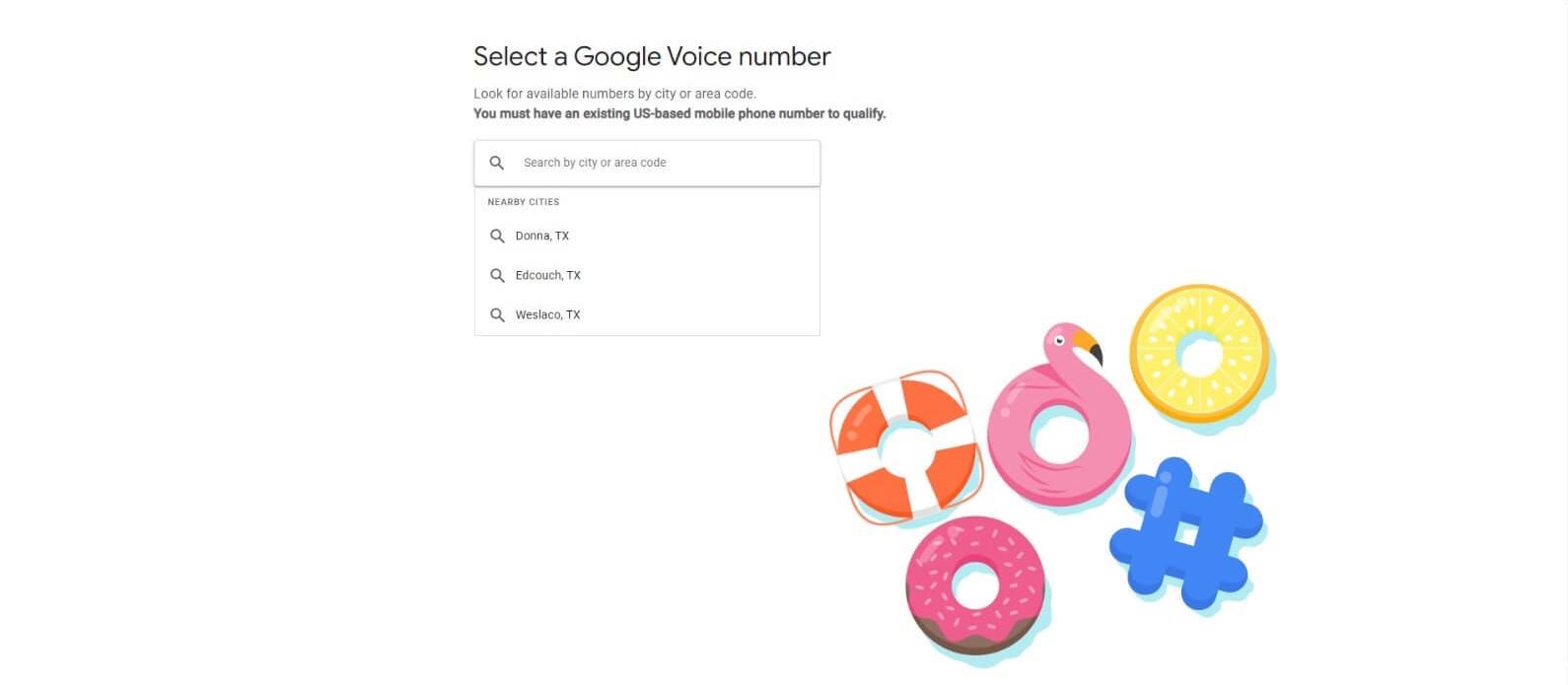 Captura de pantalla de la aplicación Google Voice para seleccionar y confirmar un número de teléfono