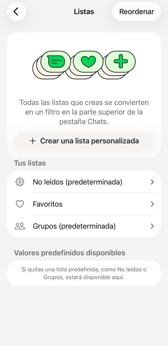 Pantalla de herramientas de WhatsApp Business para crear una lista o etiqueta