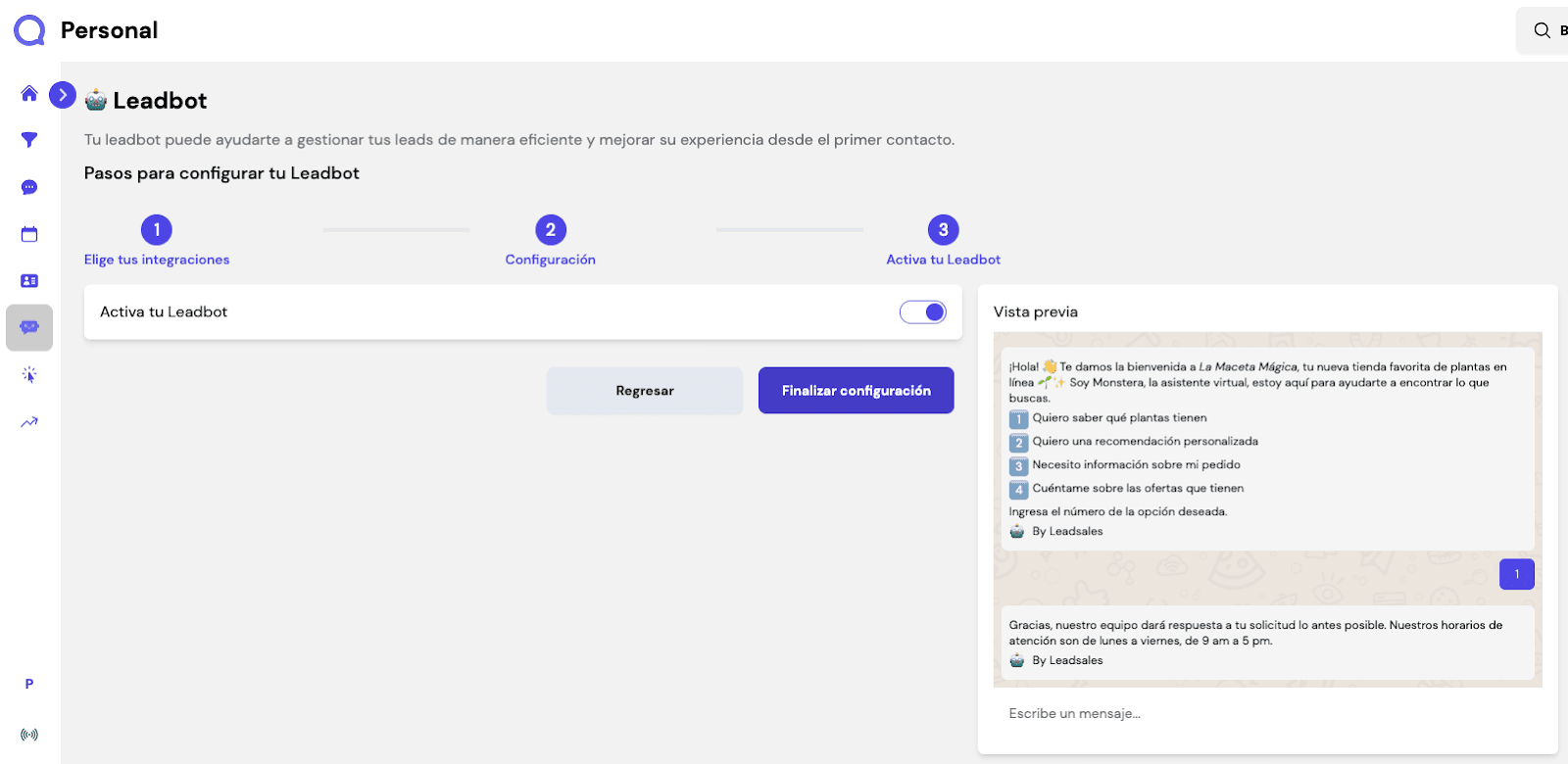 activar Leadbot de Leadsales paso 6