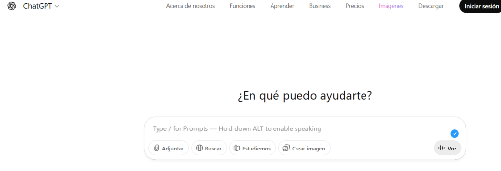 Pantalla de ChatGPT