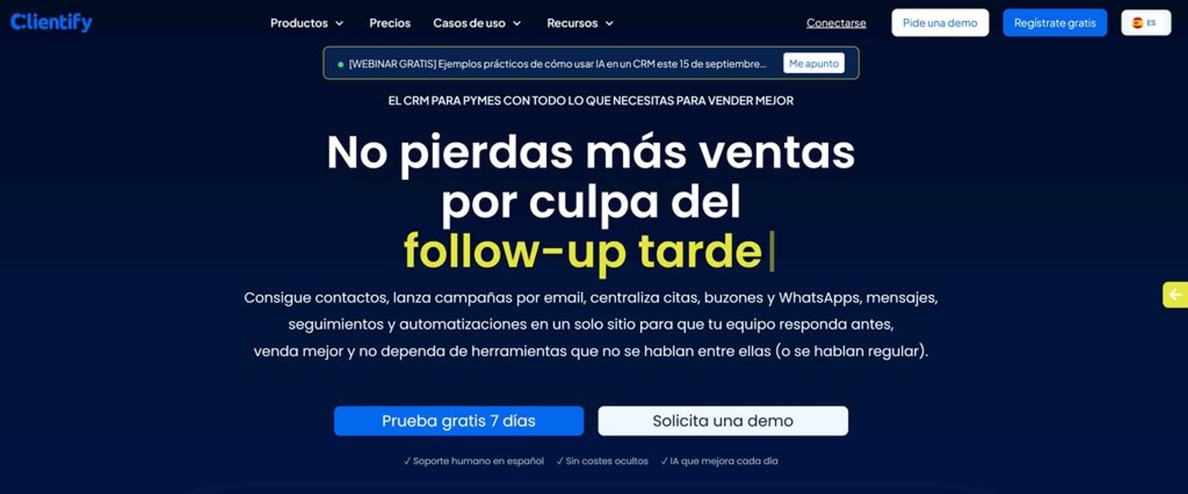 Página de inicio de Clientify CRM