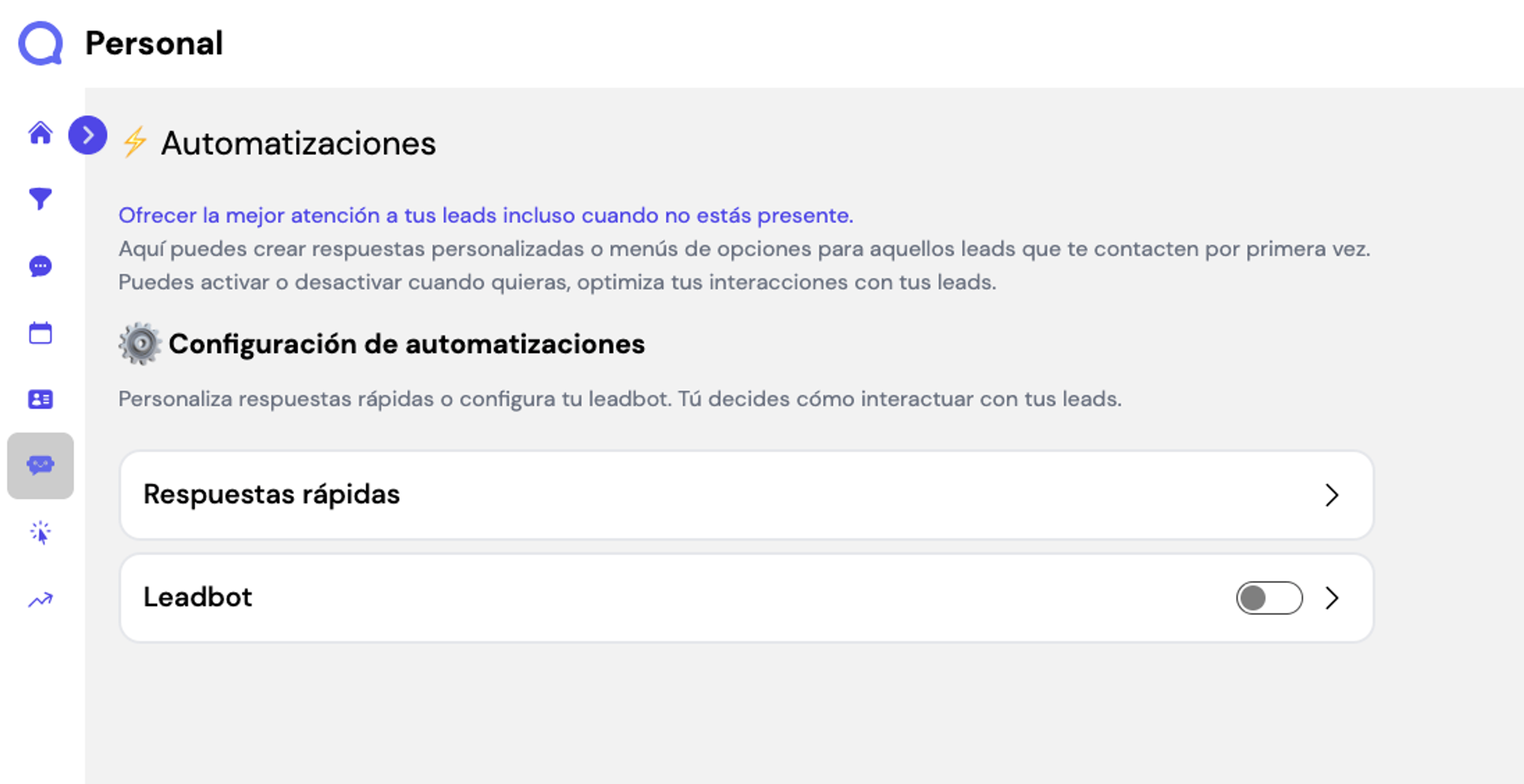 activar Leadbot de Leadsales paso 1