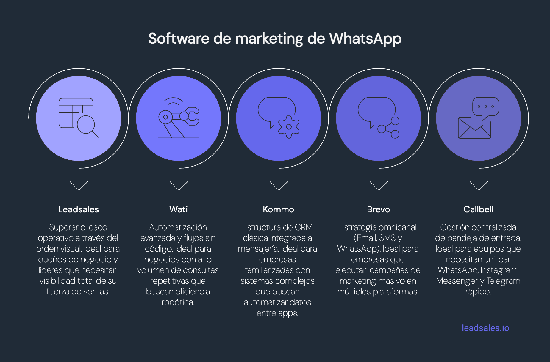 Diagrama que muestra 5 opciones de software de marketing para WhatsApp
