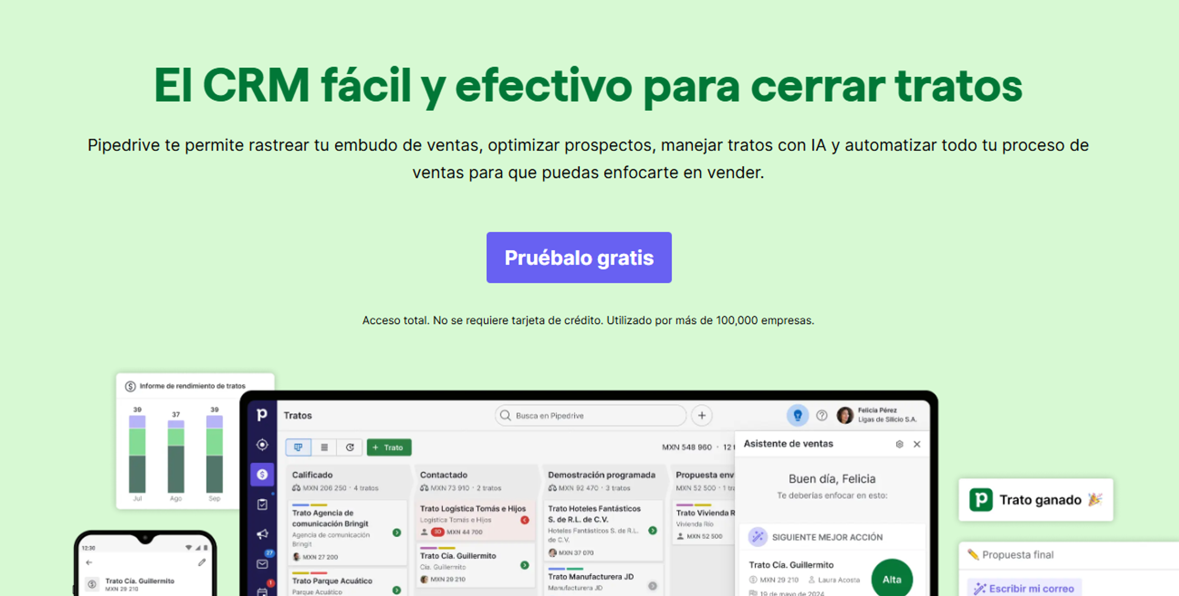 Pantalla de inicio de Pipedrive