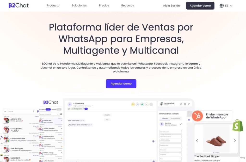Página de inicio de B2Chat con el mensaje