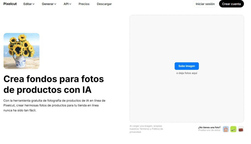 Dashboard de inicio de Pixelcut