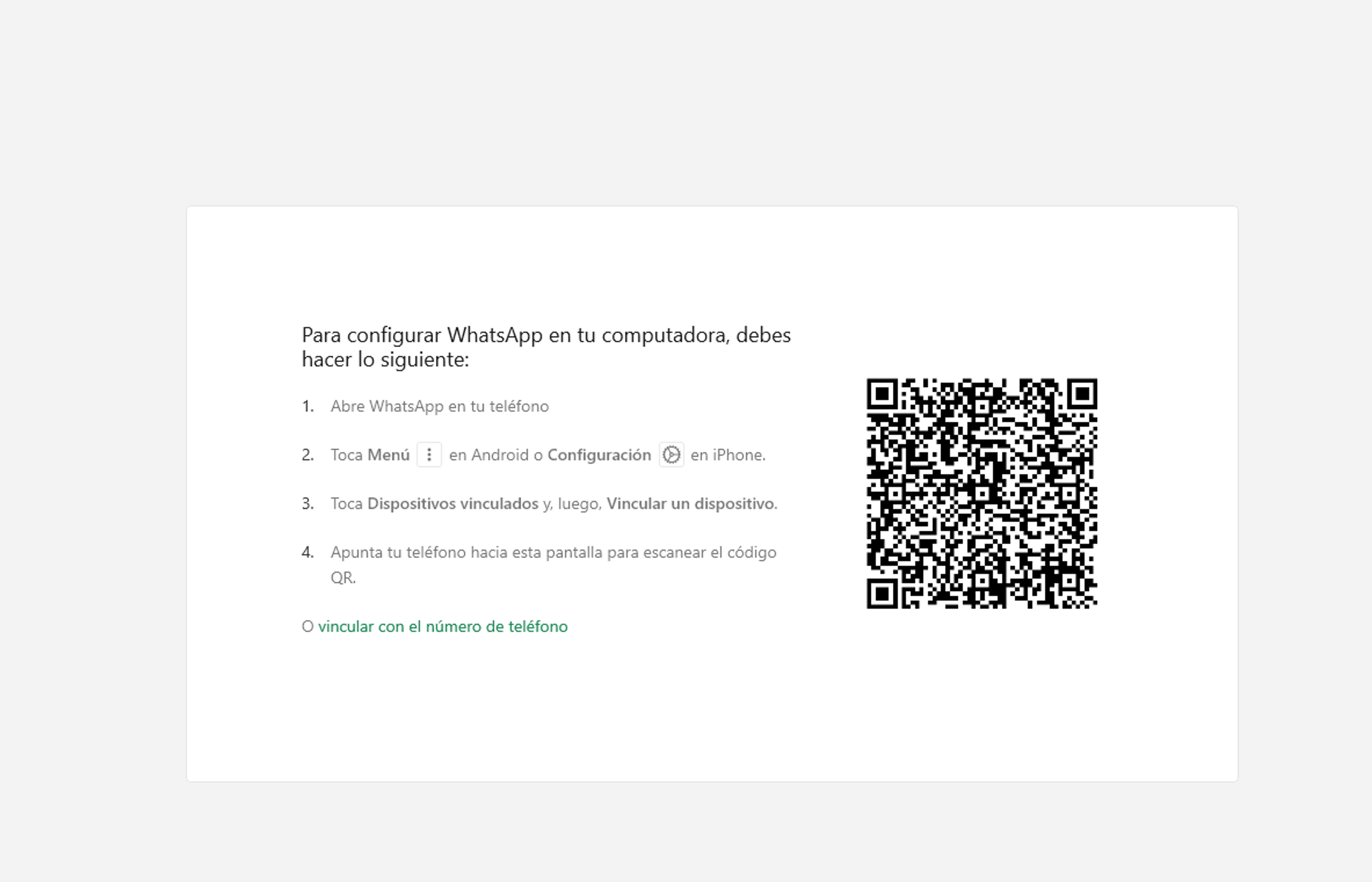 Código QR para conectar WhatsApp web en computadora