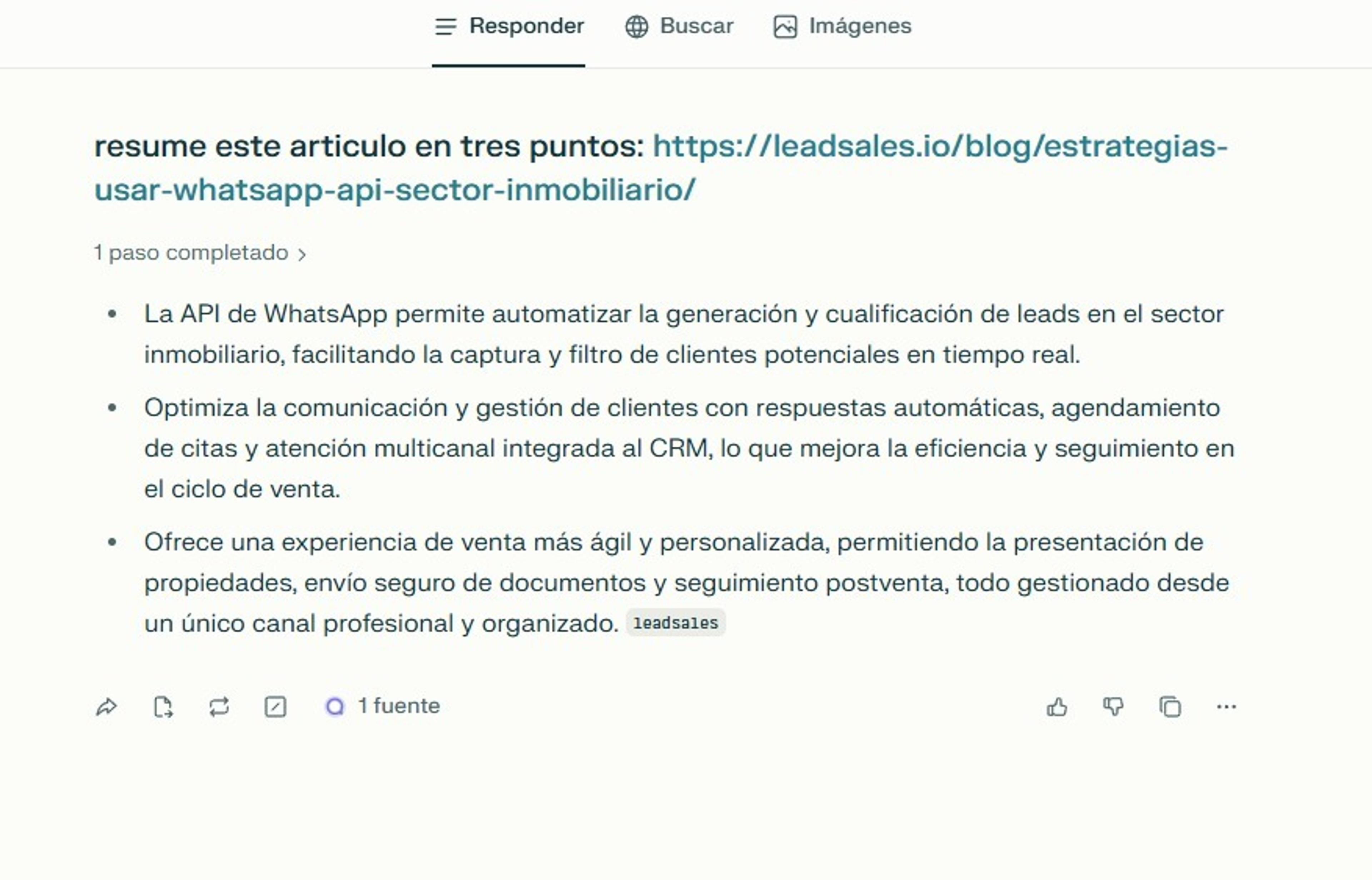 Pantalla de chat en Comet de Perplexity