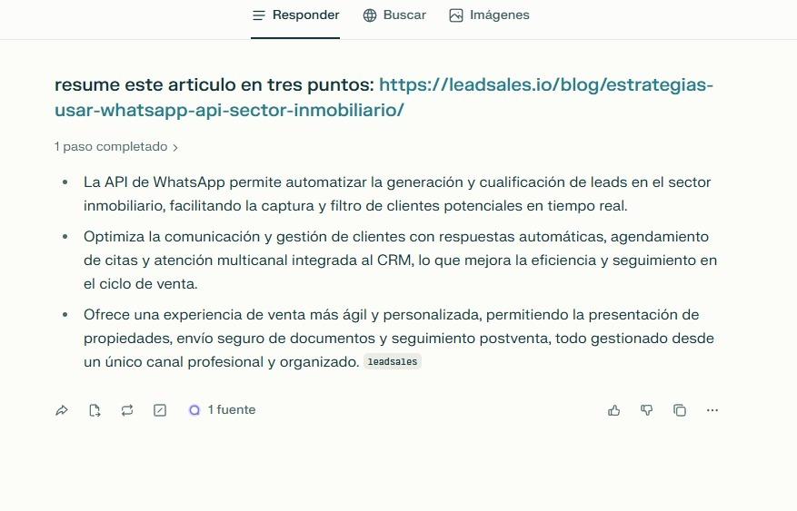 Pantalla de chat en Comet de Perplexity
