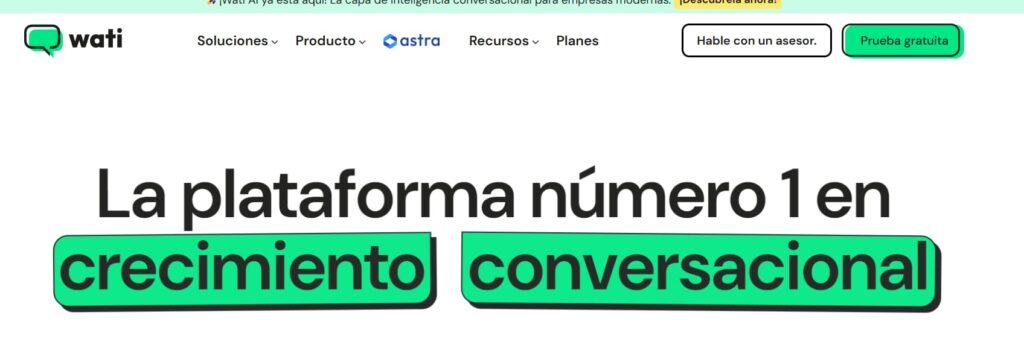 Página de inicio de WATI, plataforma de automatización y atención al cliente por WhatsApp