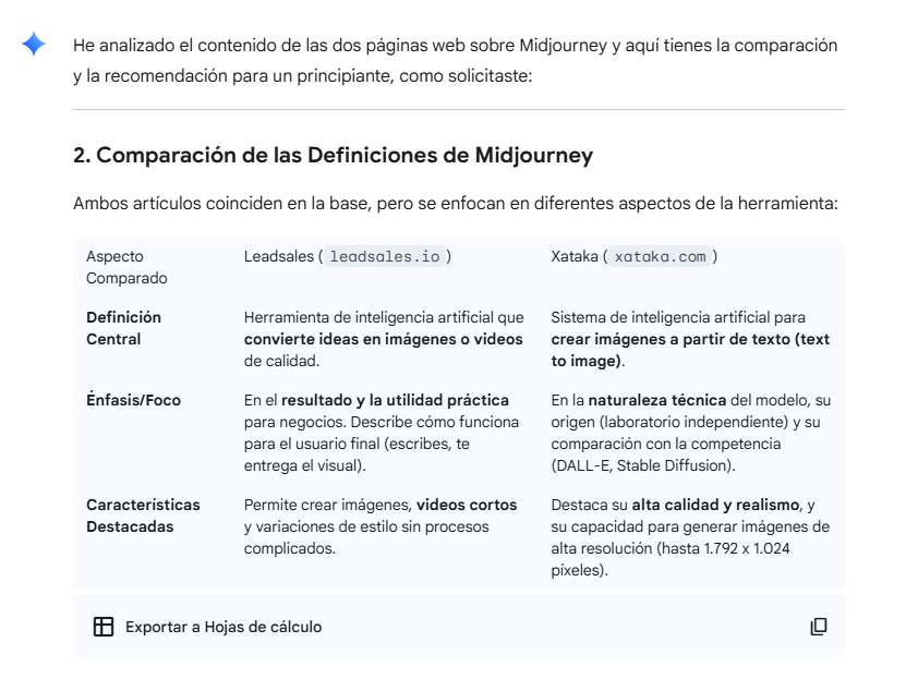 Pantalla de Google Gemini mostrando respuesta a un prompt sobre análisis de competencia