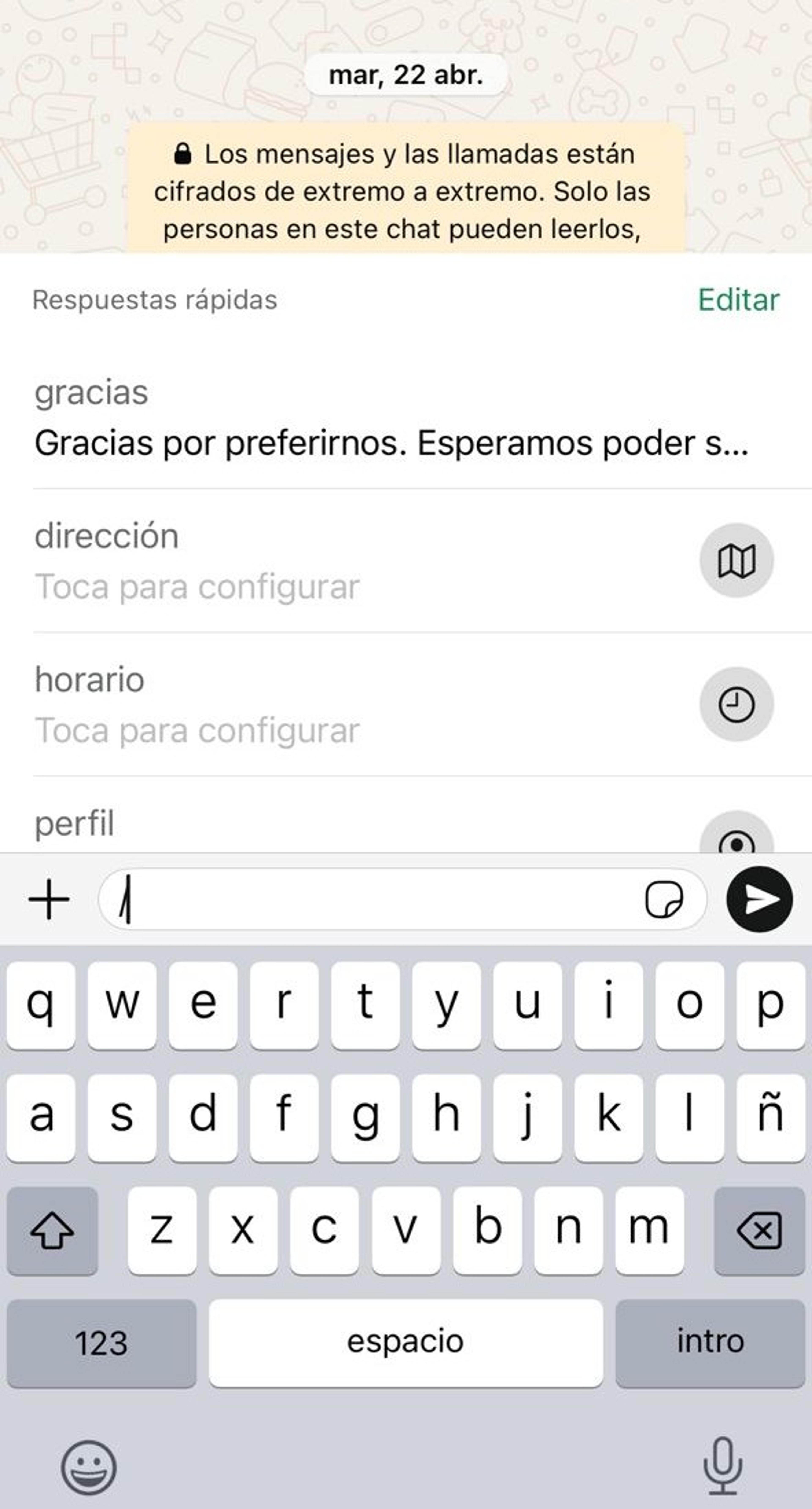 Uso de atajos en WhatsApp Business