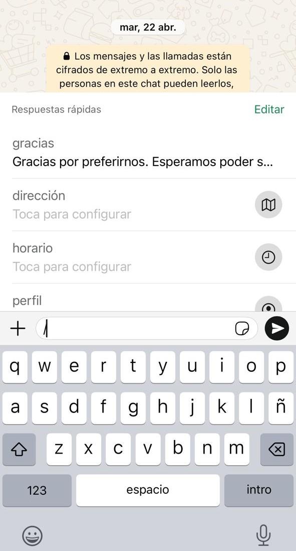 Uso de atajos en WhatsApp Business