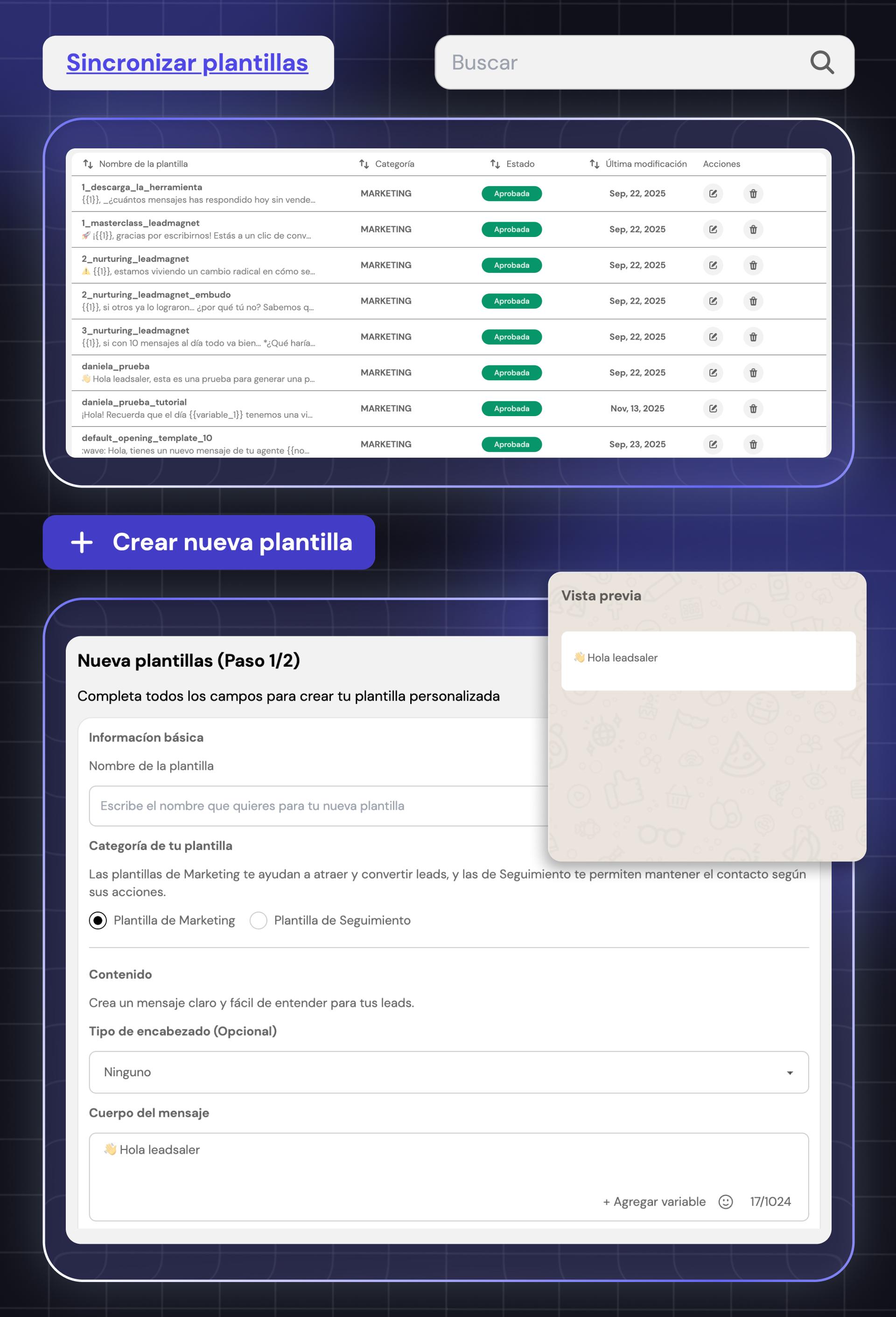 Plantillas de mensaje para WhatsApp API en Leadsales
