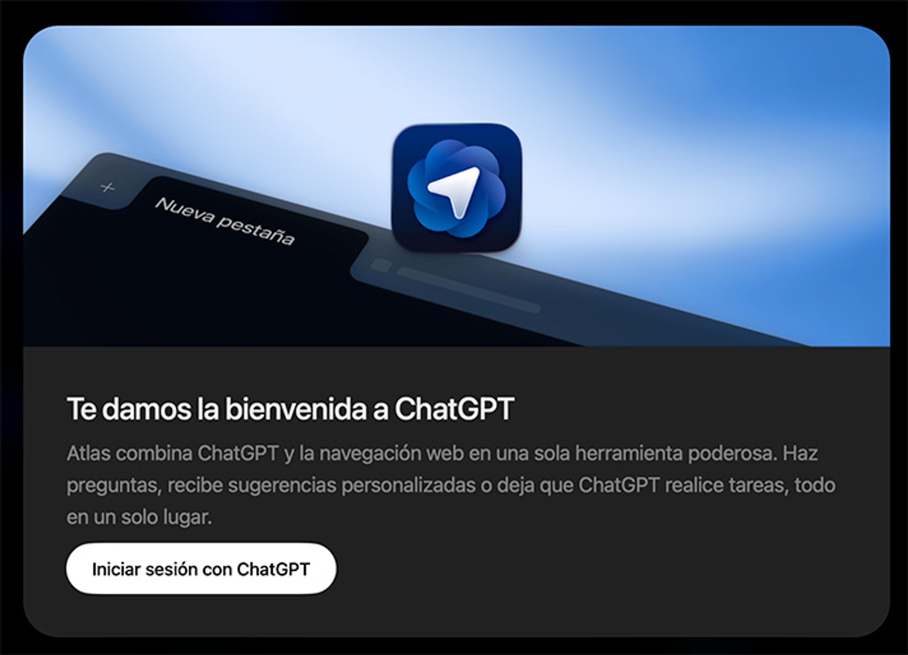 Captura de pantalla del paso 2 para usar Atlas GPT: iniciar sesión con ChatGPT