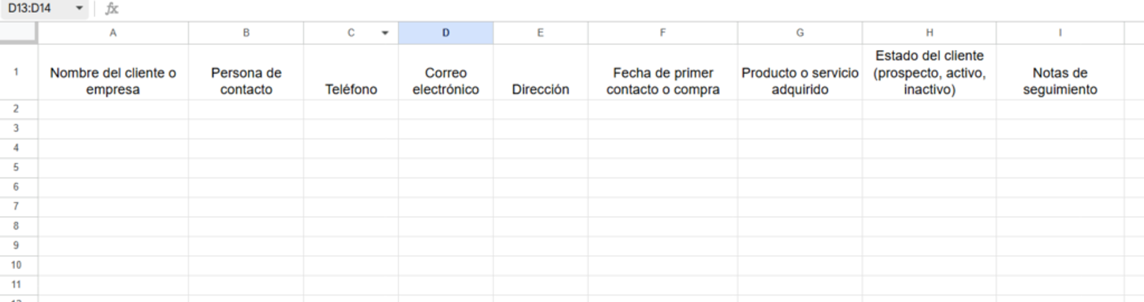 Pantalla de Excel con filas y columnas