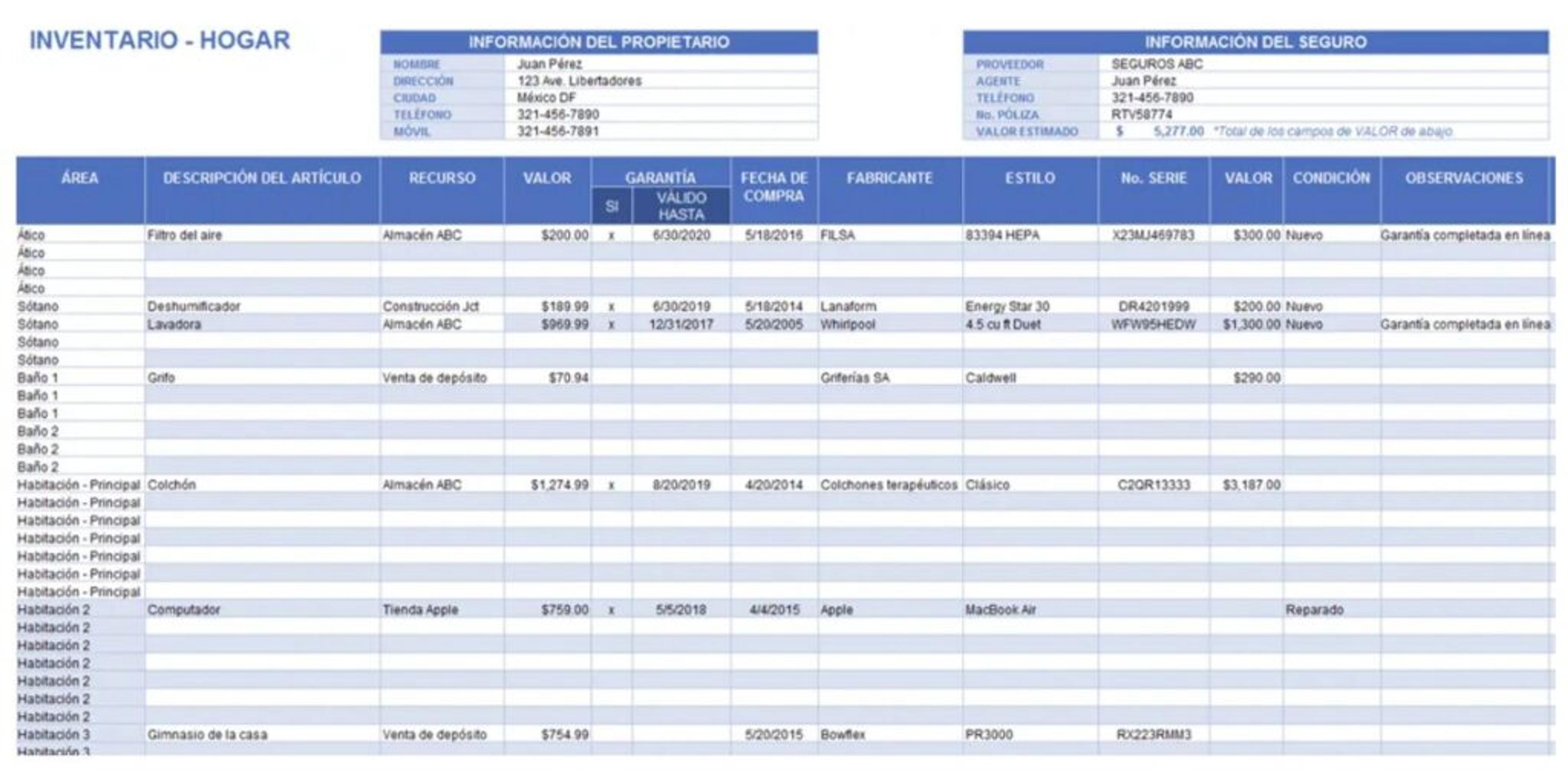 Plantilla de control de inventario con ventas