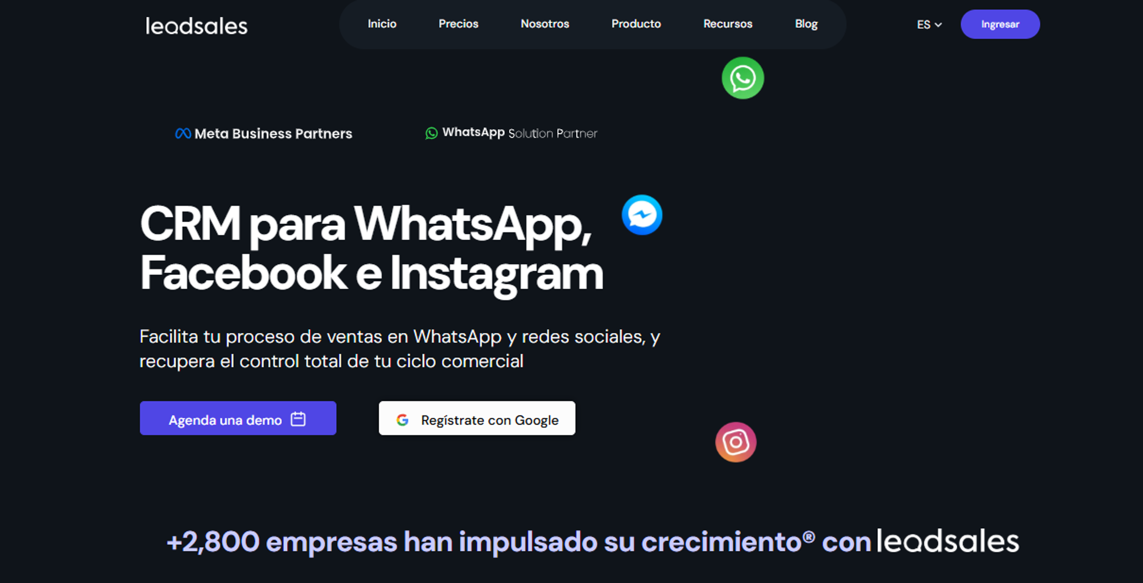 captura de pantalla de la página web de Leadsales