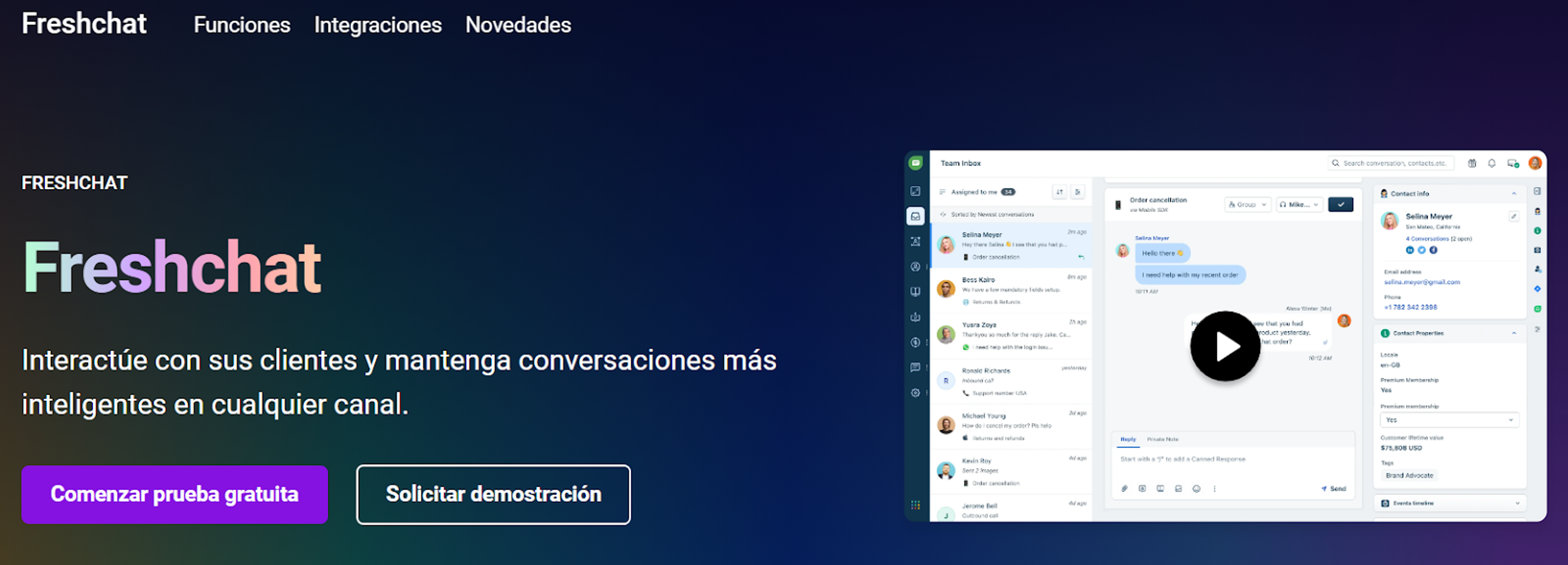 Pantalla de Freshchat