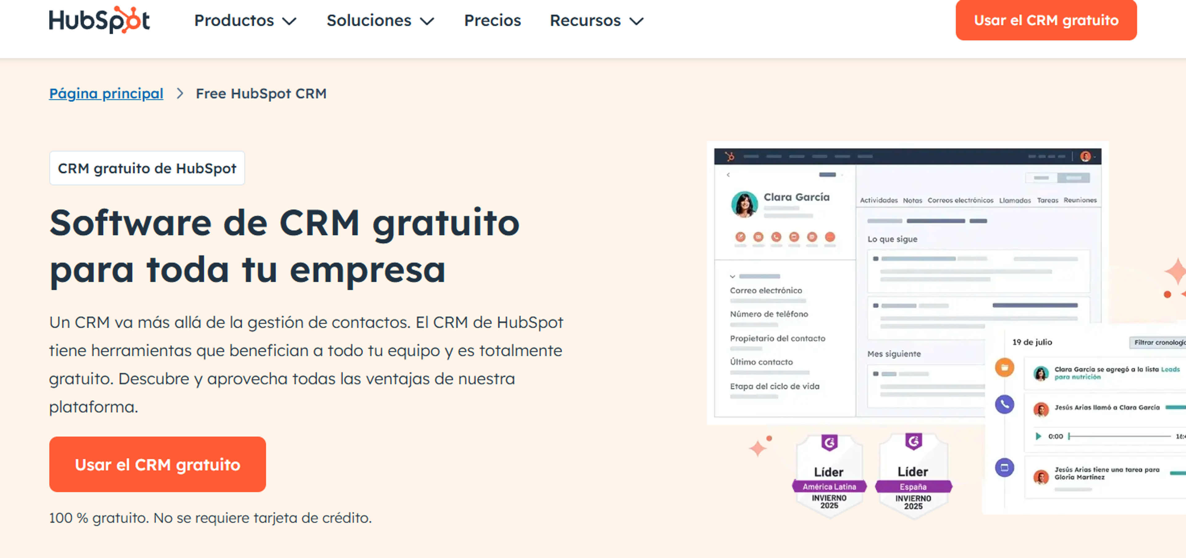 Pantalla de inicio de Hubspot CRM