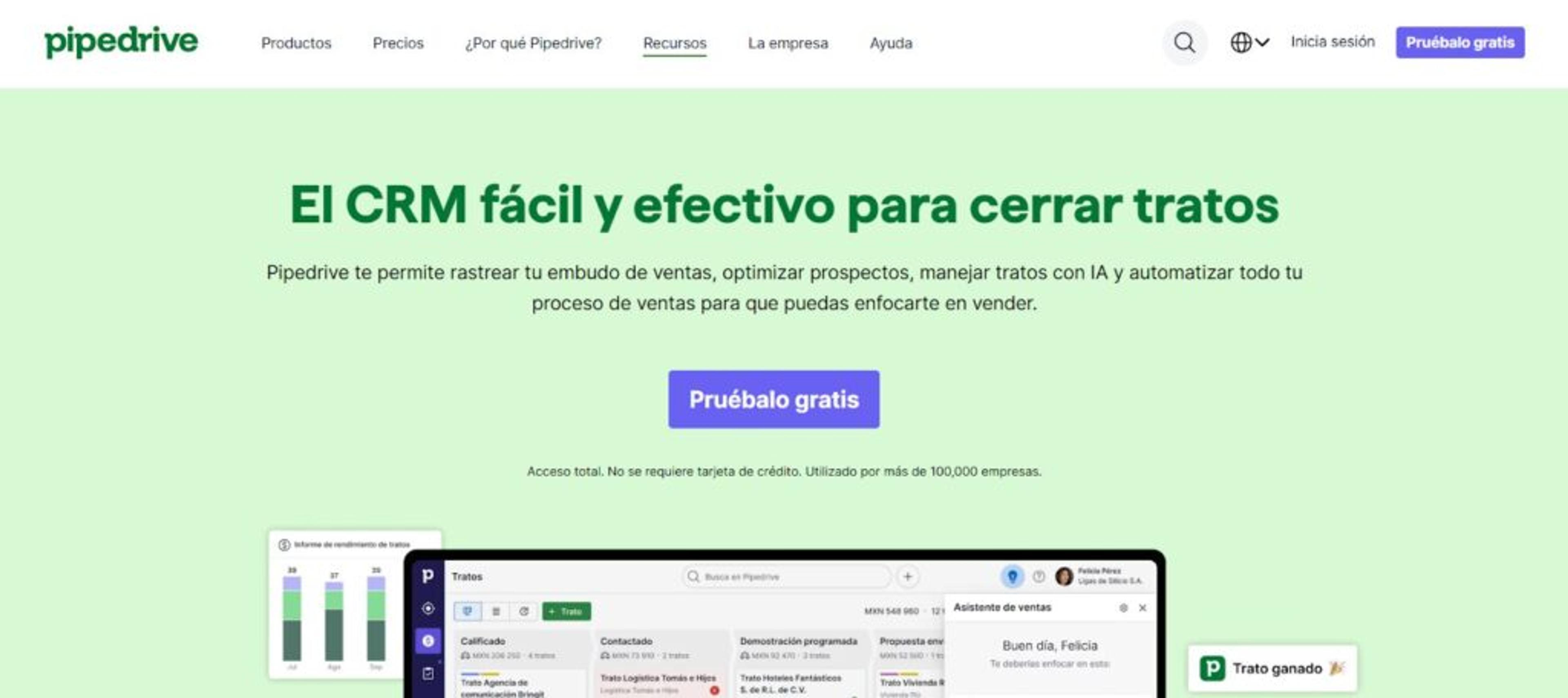 Pantalla de inicio de Pipedrive