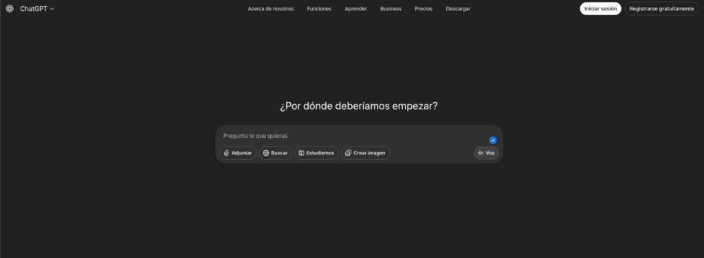 captura de pantalla del homepage de ChatGPT