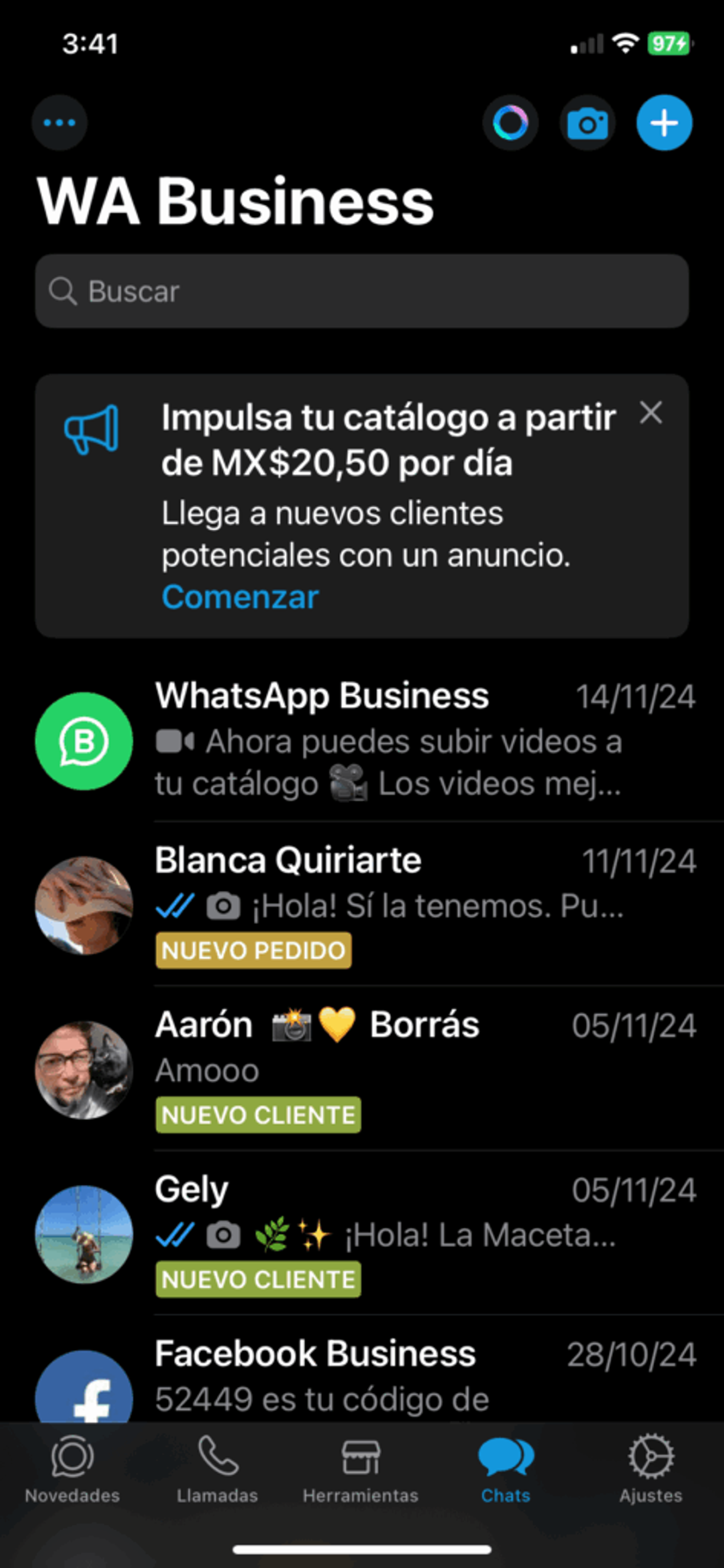 Chats en WhatsApp Business para etiquetar