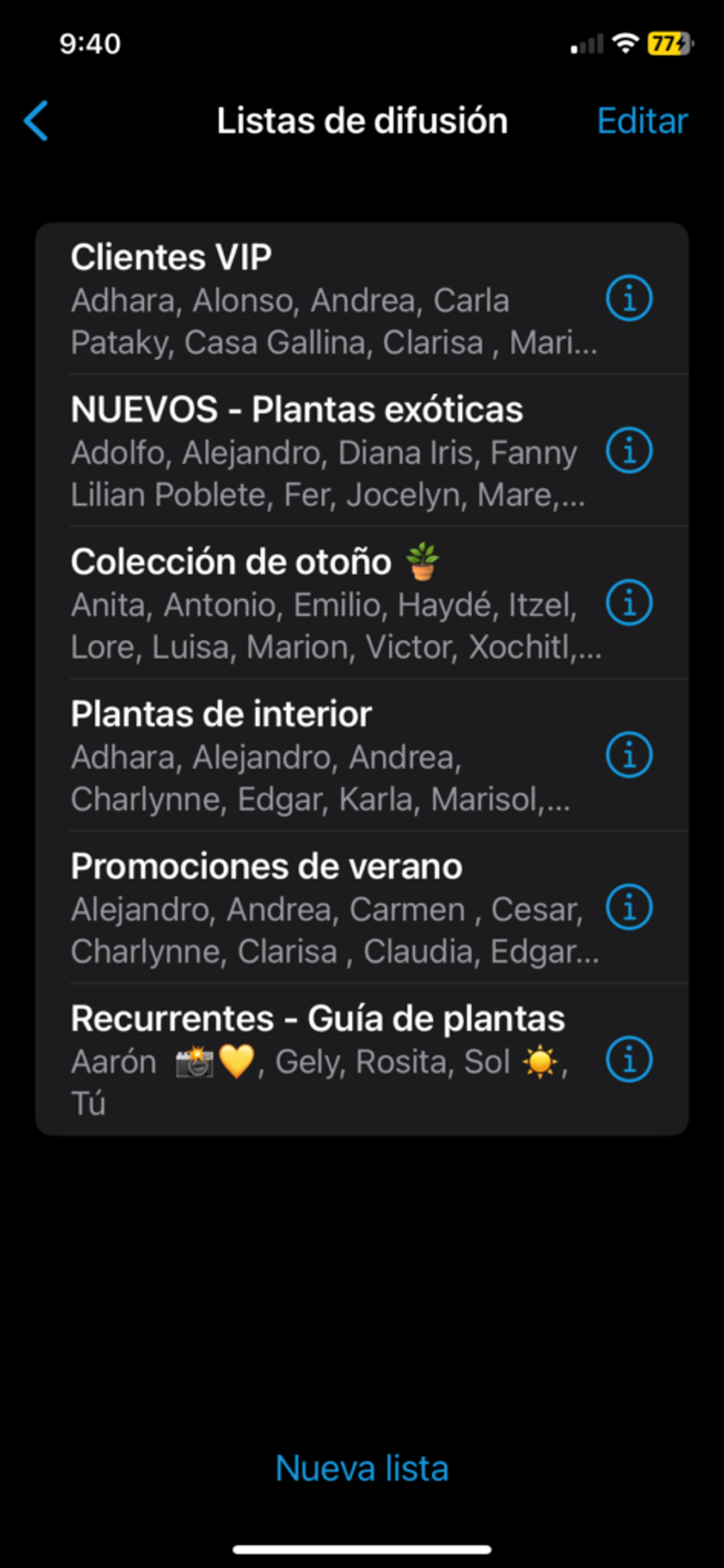 Pantalla de WhatsApp Business mostrando