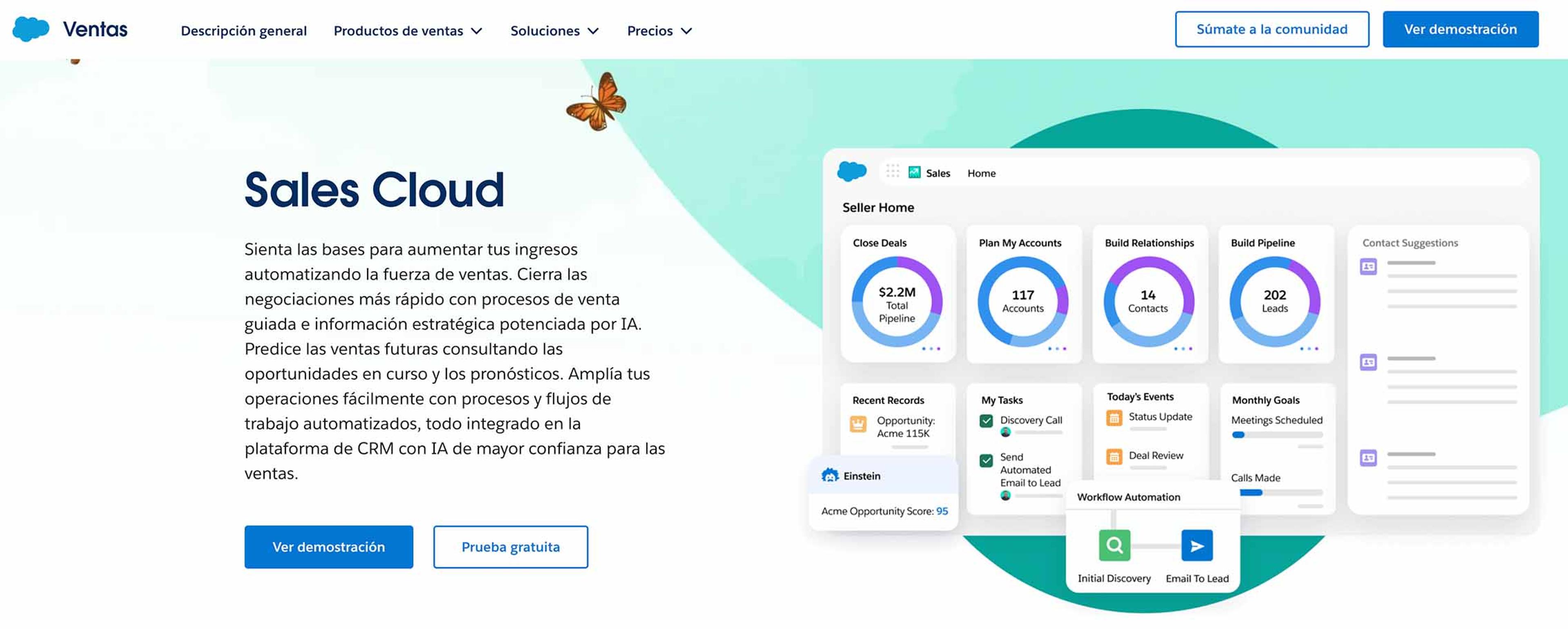Captura de pantalla del home del sitio web de Salesforce Sales Cloud