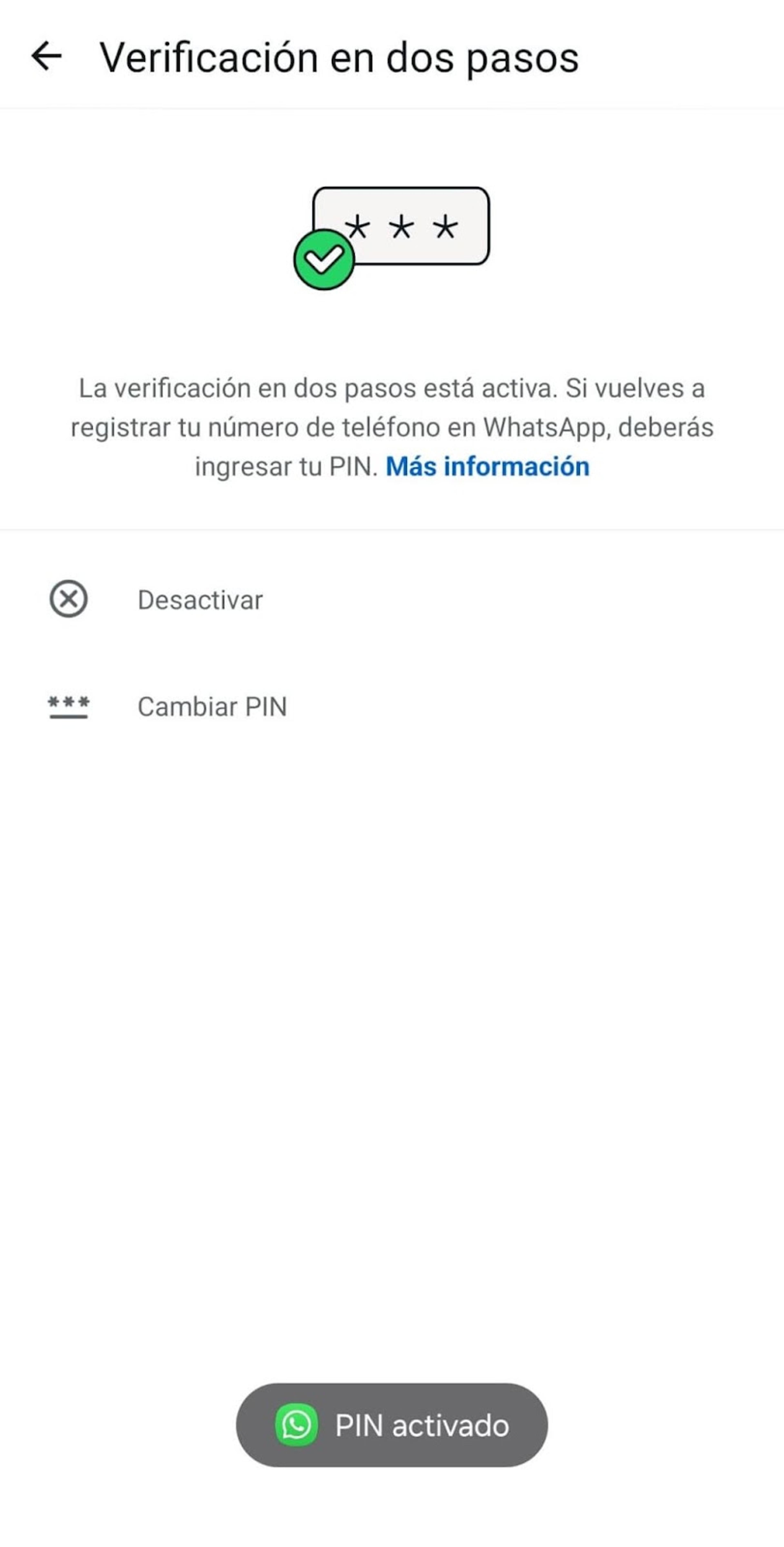 Configuración de PIN de verificación de dos pasos en WhatsApp