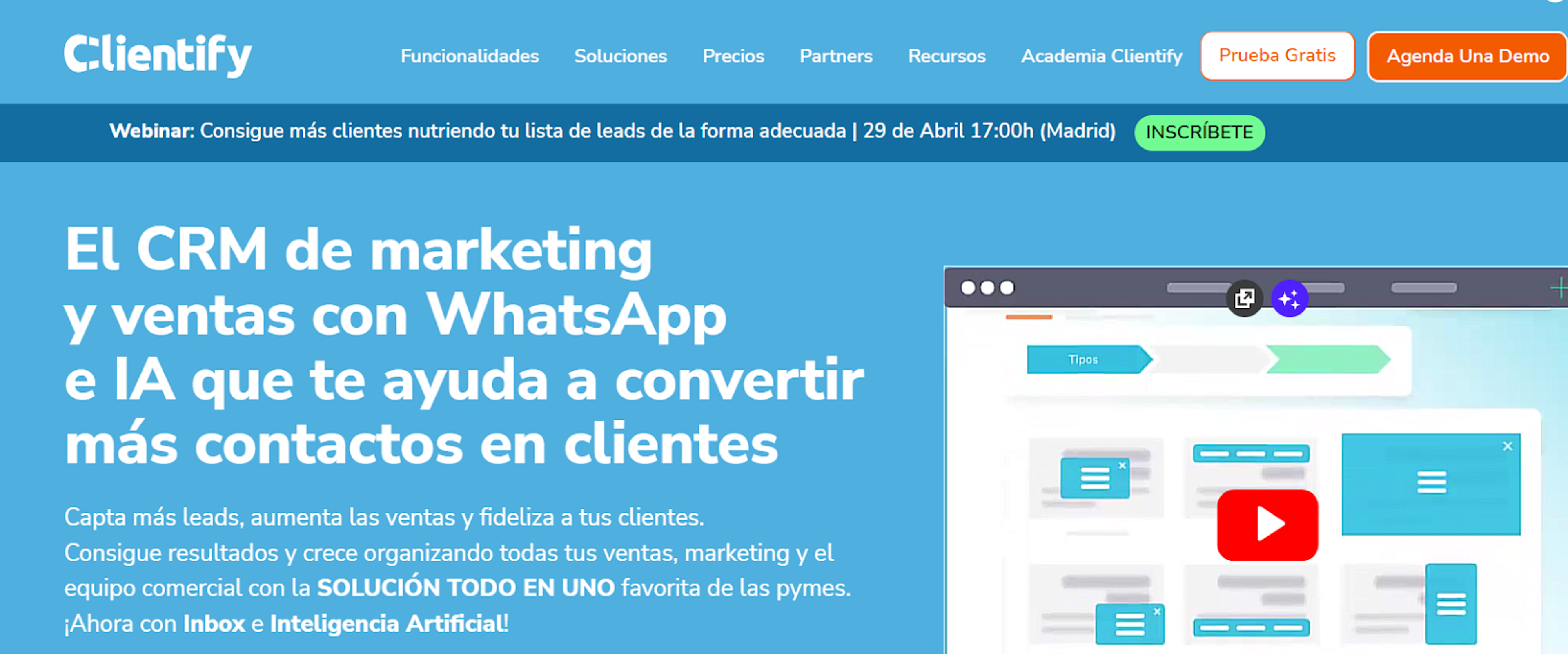 Pantalla de inicio de Clientify