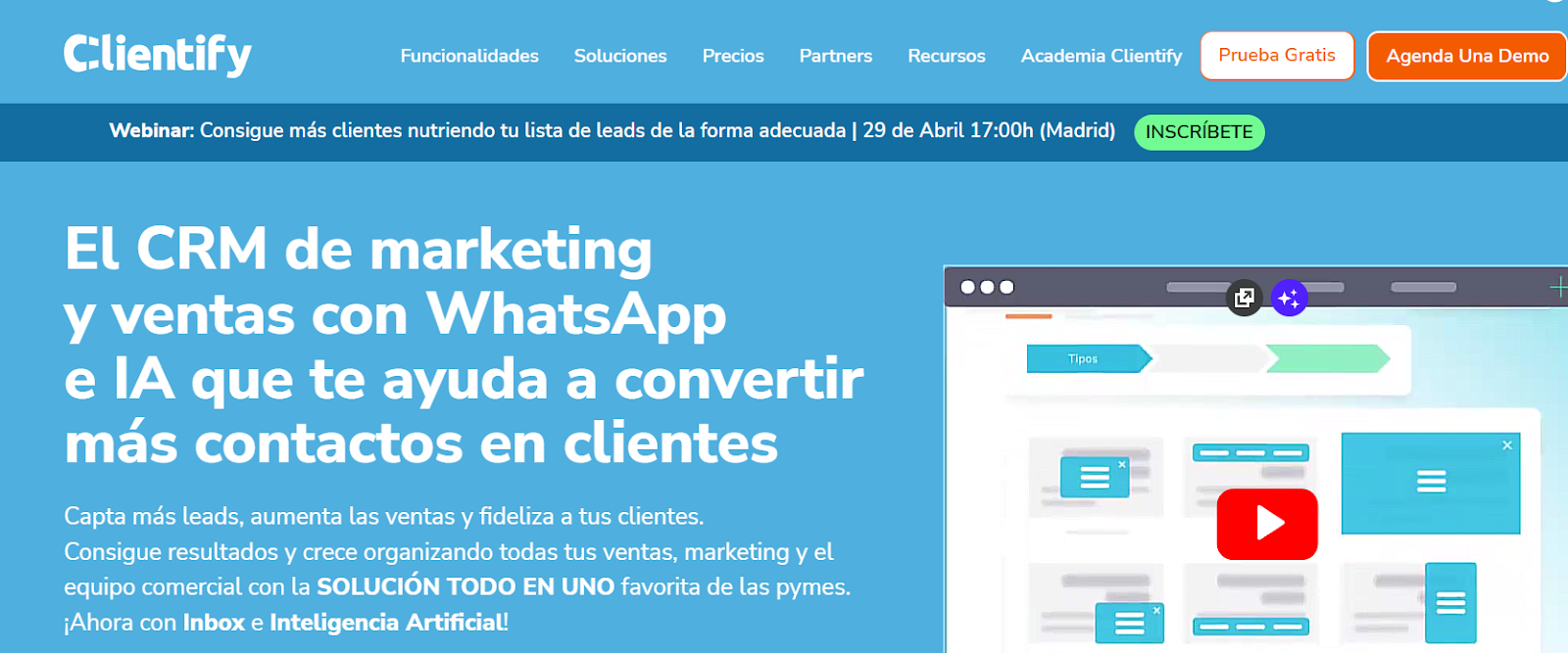 Pantalla de inicio de Clientify