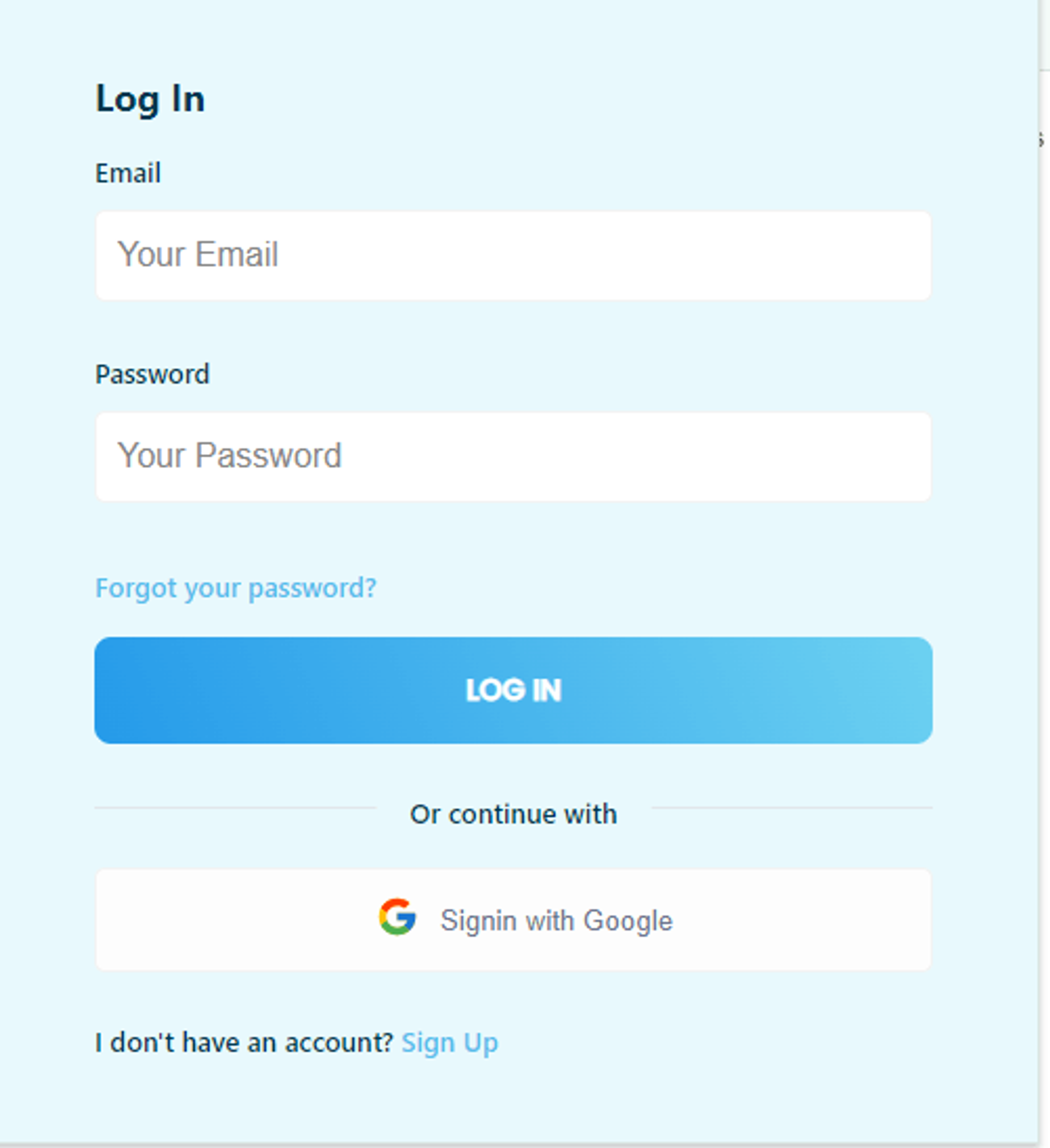 Formulario de acceso de Blueticks con correo, contraseña y opción de Google para programar mensajes en WhatsApp Web.