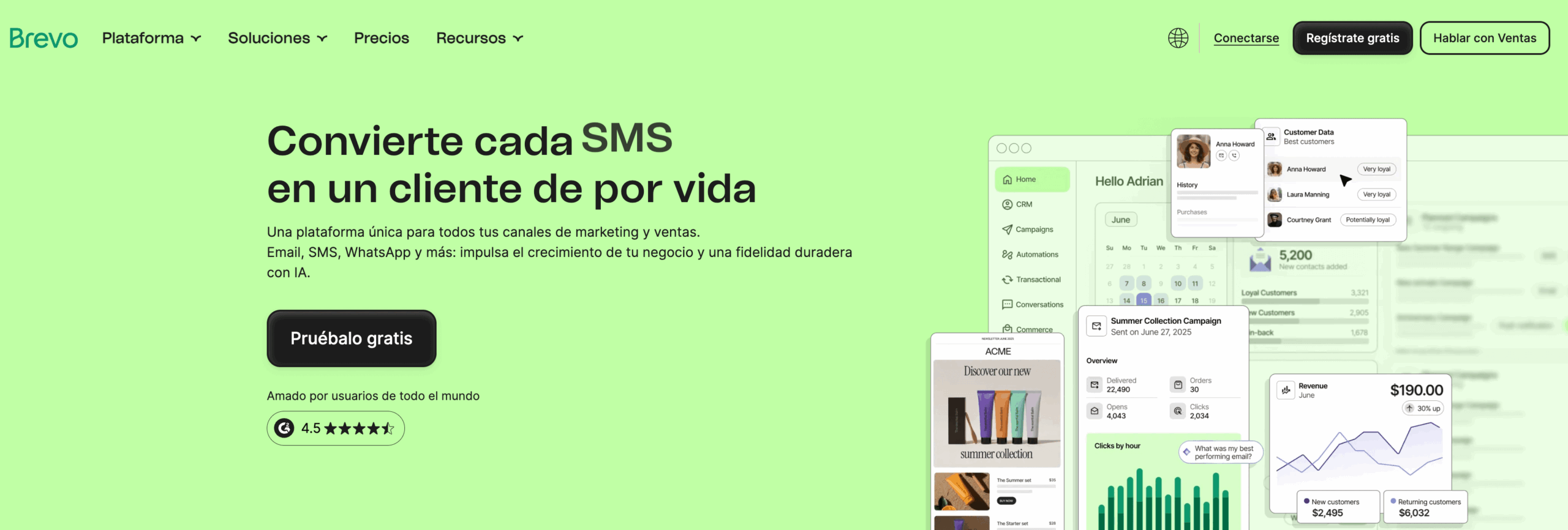 Captura de pantalla de la página web de Brevo