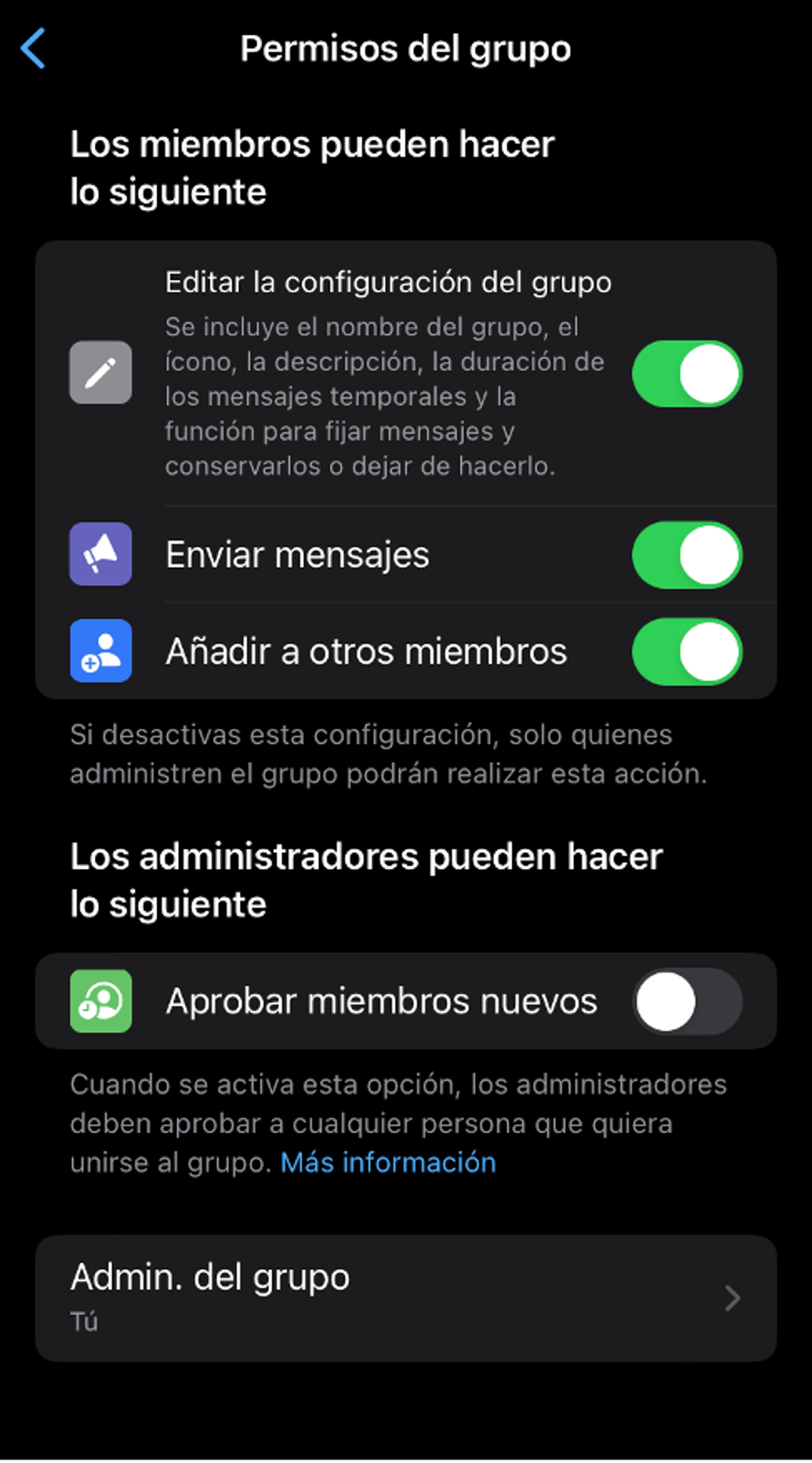 Opciones para restringir quién edita el nombre, la foto y la descripción del grupo de WhatsApp