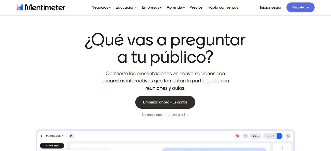 Página de inicio de Mentimeter