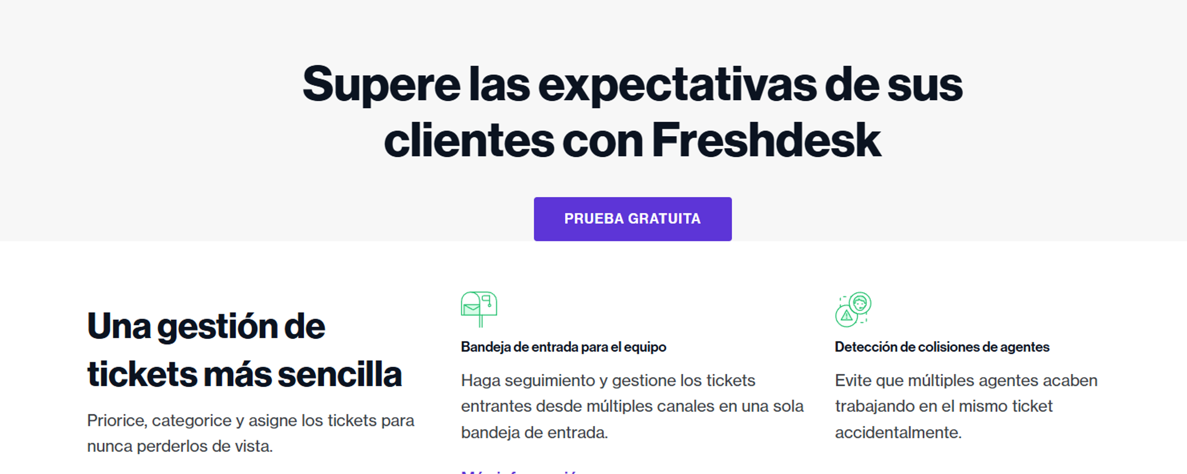 Pantalla de funciones de Freshdesk