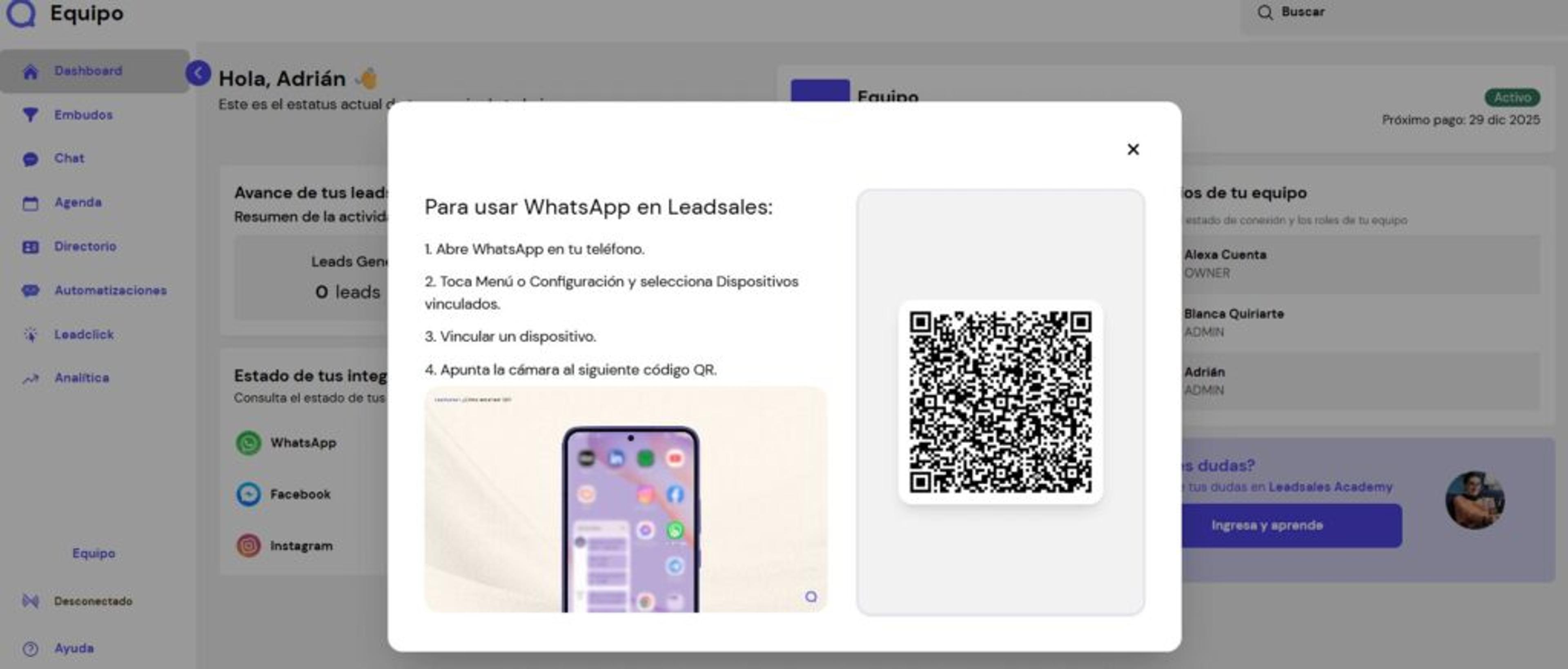 Código QR en Leadsales