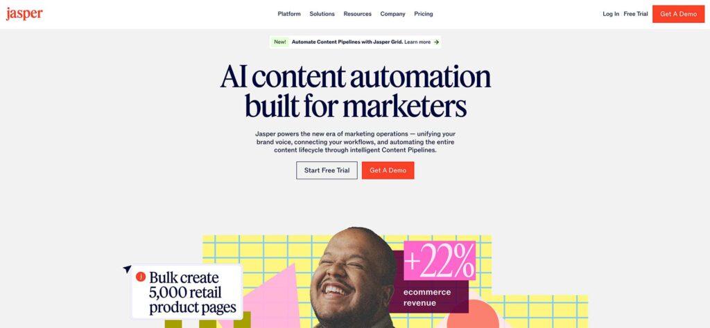captura de pantalla del homepage de Jasper