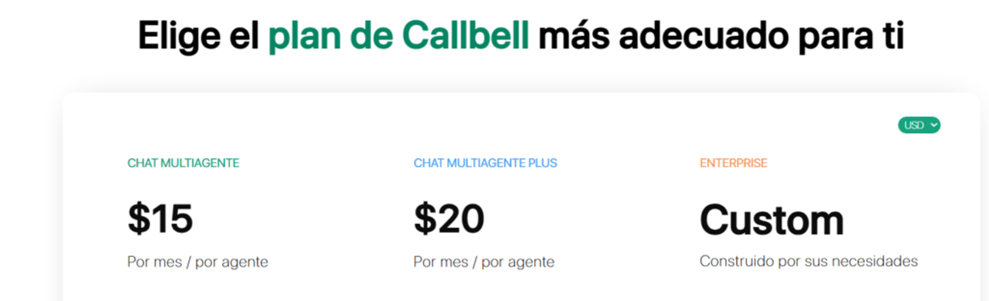Callbell Pricing Screen