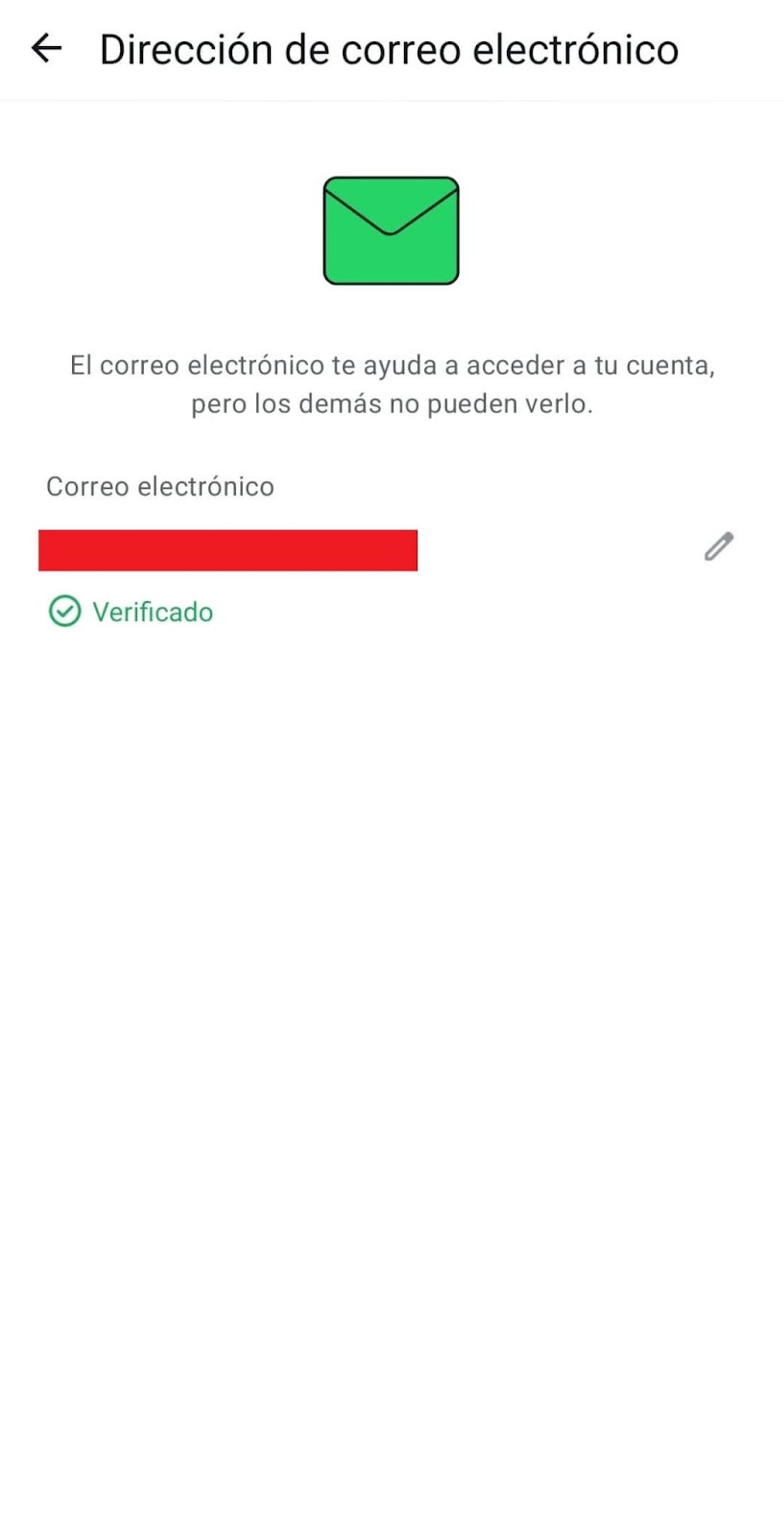 Configuración de correo electrónico para seguridad en WhatsApp